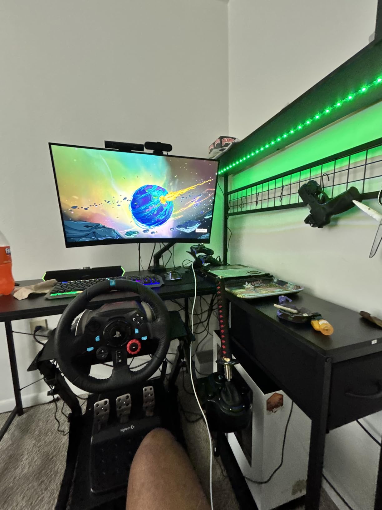PRAISUN L Shaped Gaming Desk with Shelves, Corner Computer Table with LED Lights, Power Outlets and USB-C Ports, 42 Inch Reversible Home Office Desk with Storage Drawer, for Work and Study, Black Customer Review PRAISUN L Shaped Gaming Desk with Shelves, Corner Computer Table with LED Lights, Power Outlets and USB-C Ports, 42 Inch Reversible Home Office Desk with Storage Drawer, for Work and Study, Black - Customer Photo 2