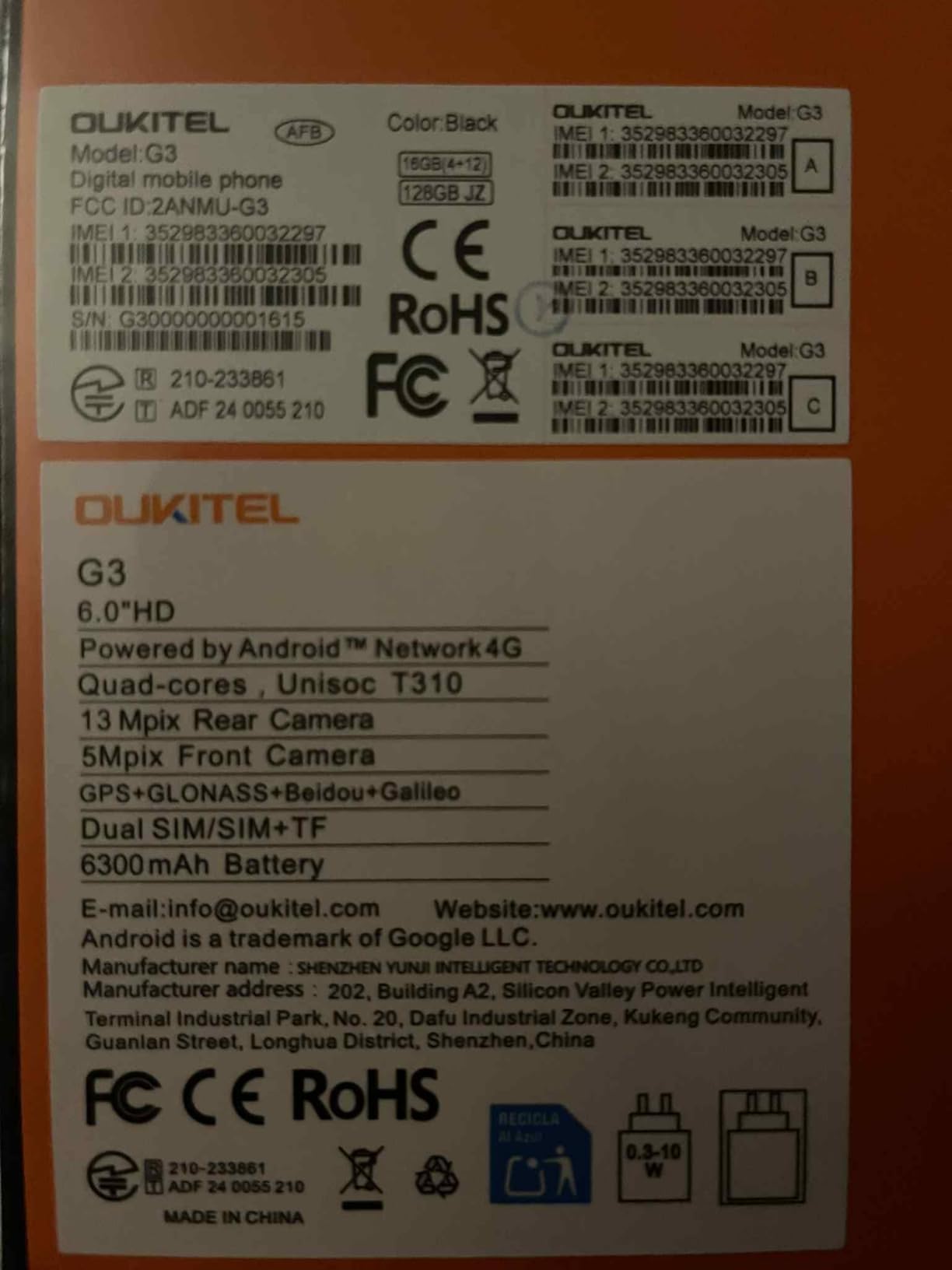 OUKITEL G3 Rugged Smartphone Unlocked -16GB+128GB/1TB TF 6
