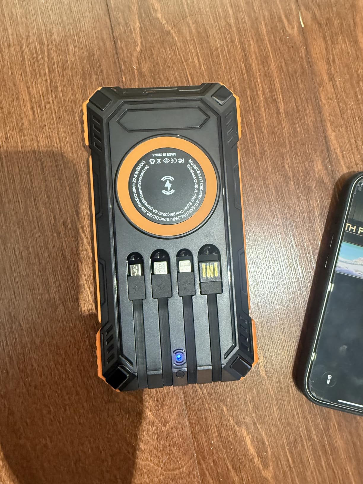 Solar Power Bank 49800mAh Wireless Portable Charger with USB-C 15W Fast Charging with 4 Built-in Cables LED Flashlight Battery Pack Compatible with iPhone, iPad, Galaxy, Perfect for Camping, Hiking - Customer Photo 1