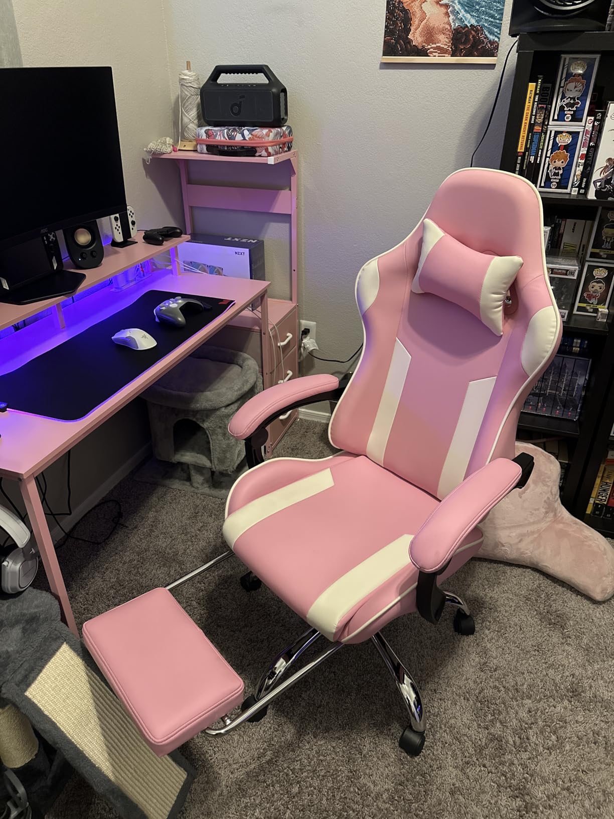 DUMOS Ergonomic Gaming Office Desk Chair with Linkage Armrests for Adults, Height Adjustable Computer Chair with Footrest and Headrest, PU Leather 360° Swivel Recliner with Lumbar Support, Deep Blue Customer Review DUMOS Ergonomic Gaming Office Desk Chair with Linkage Armrests for Adults, Height Adjustable Computer Chair with Footrest and Headrest, PU Leather 360° Swivel Recliner with Lumbar Support, Deep Blue - Customer Photo 2