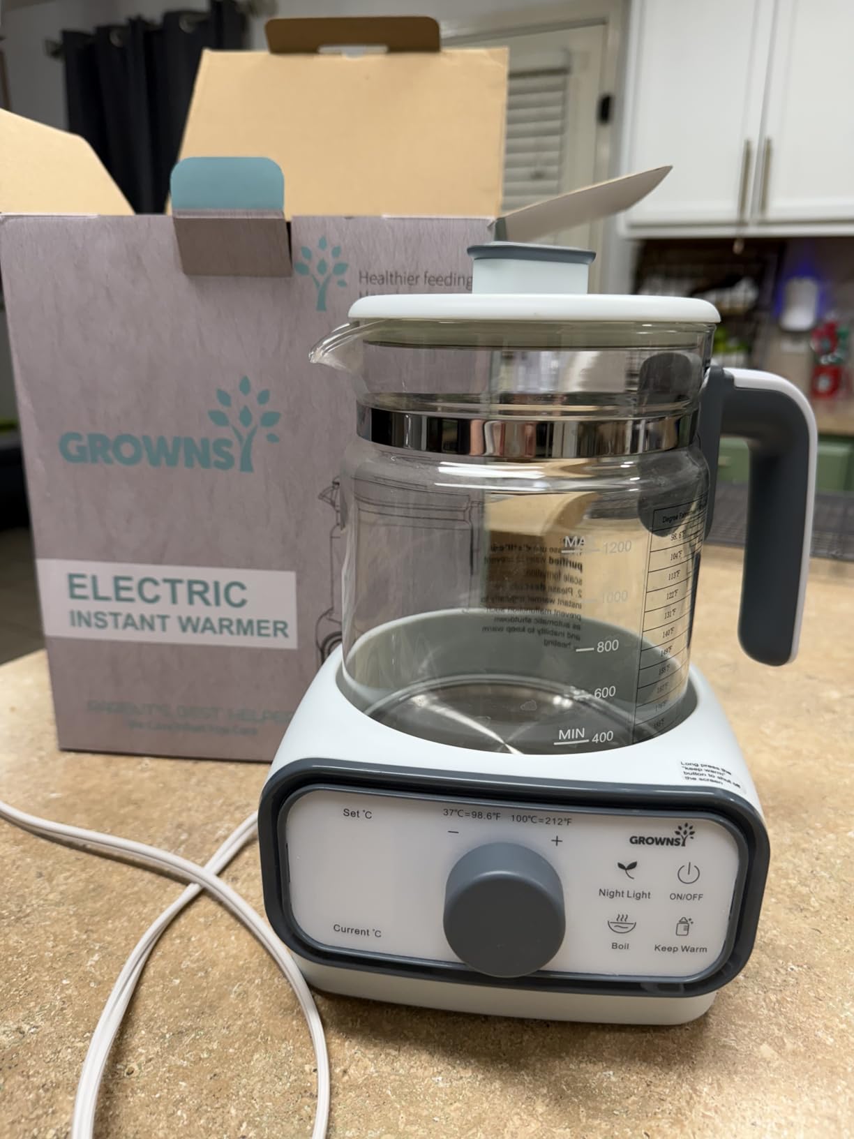 GROWNSY Baby Instant Warmer, Glass Water Boiler with Accurate Temperature Control for Formula, Coffee and Tea, 1.3 Liter Electric Kettle with LCD Display and Timer - Customer Photo 2
