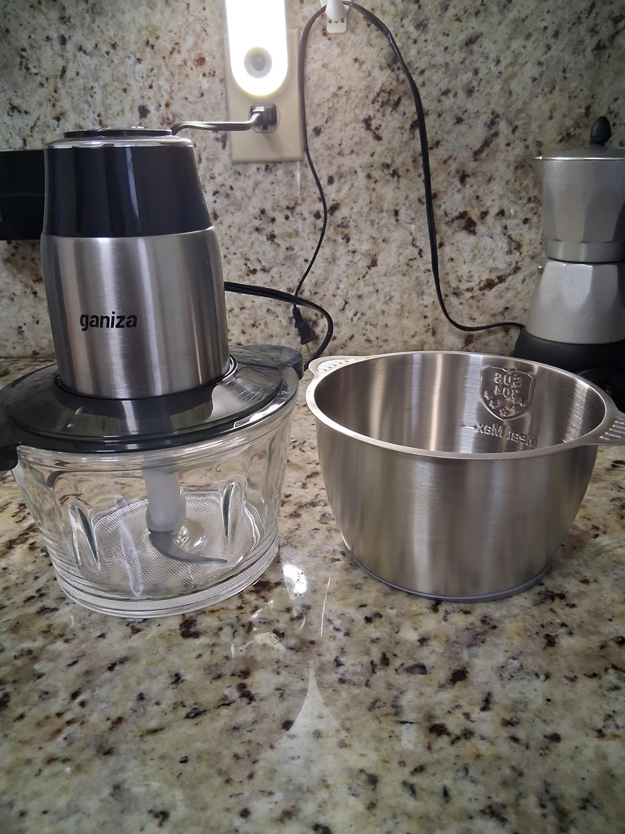 GANIZA Food Processors, Electric Food Chopper with Meat Grinder & Vegetable Chopper - 2 Bowls (8 Cup+8 Cup) with Powerful 450W Copper Motor - Includes 2 Sets of Bi-Level Blades for Fruits/Meat/Nuts customer photo 2