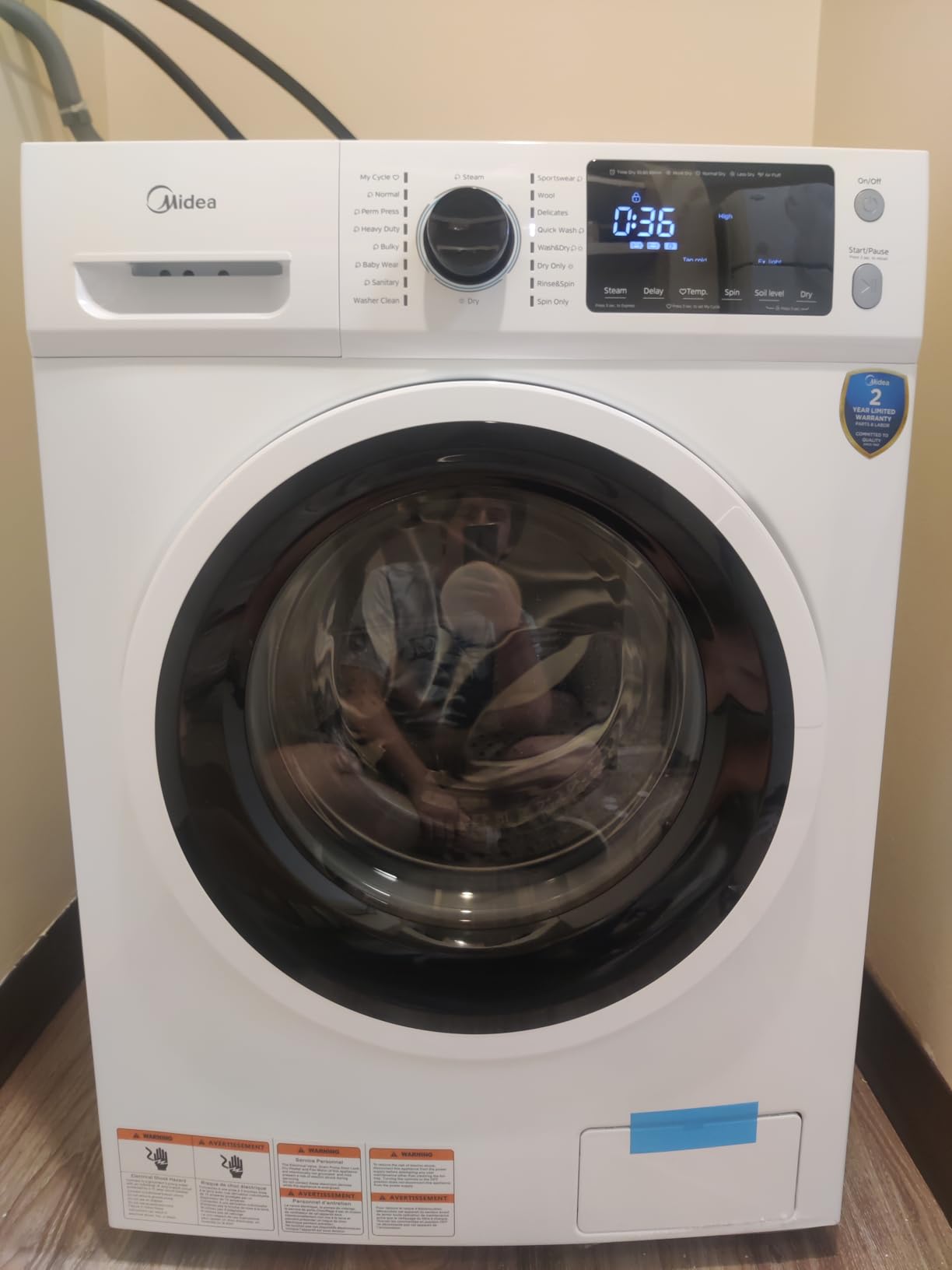Midea 24 Inch All-in-One Front Load Washer Dryer Combo, 2.7 Cu.ft 26lbs Ventless Full-Automatic Washing Machine with Steam Care, Overnight Dry, 1400 RPM 16 Wash Cycles, White customer photo 1