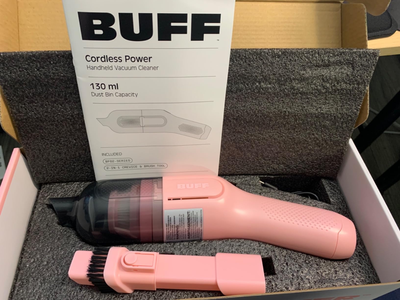 BUFF Cordless Handheld Vacuum, Rechargeable Car Vacuum Cleaner with Combo Crevice and Brush Tool Included, for Home, Office, Car, Pets - Black - Customer Photo 2