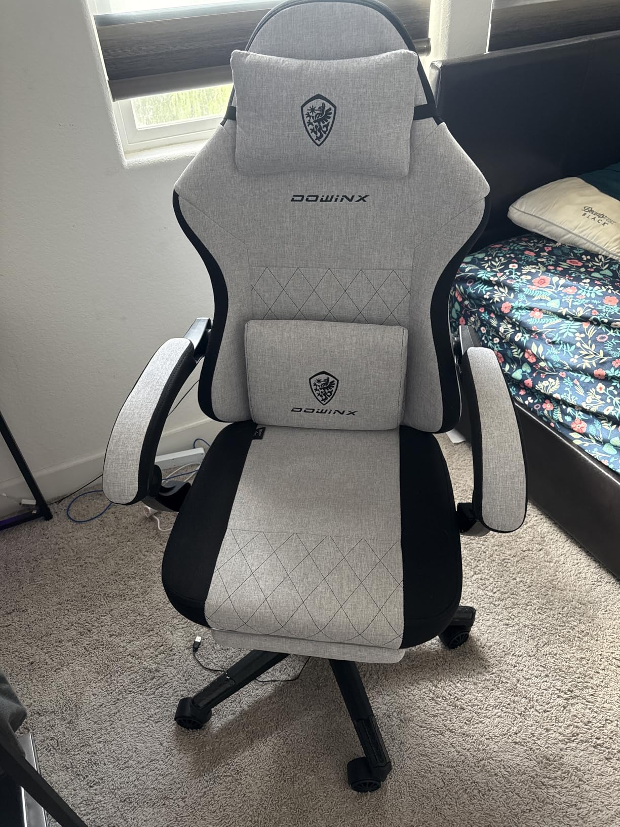 Dowinx Fabric Gaming Chair, Ergonomic Computer Chair with Footrest and Pocket Spring Cushion, Height Adjustable Video Gamer Chair with Lumbar Support for Adults, Black Customer Review Dowinx Fabric Gaming Chair, Ergonomic Computer Chair with Footrest and Pocket Spring Cushion, Height Adjustable Video Gamer Chair with Lumbar Support for Adults, Black - Customer Photo 1