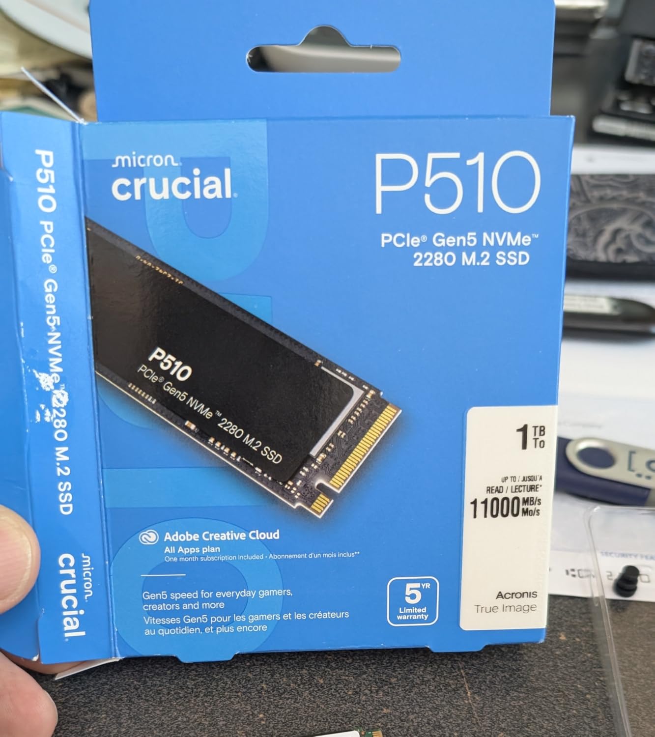 Crucial P510 1TB Gen5 NVMe SSD, Up to 11,000 MB/s, PCIe 5.0 M.2 2280 SSD, Internal Solid State Drive, Compatible with Laptop, Desktop, +Acronis Software - CT1000P510SSD8-01 - Customer Photo 2