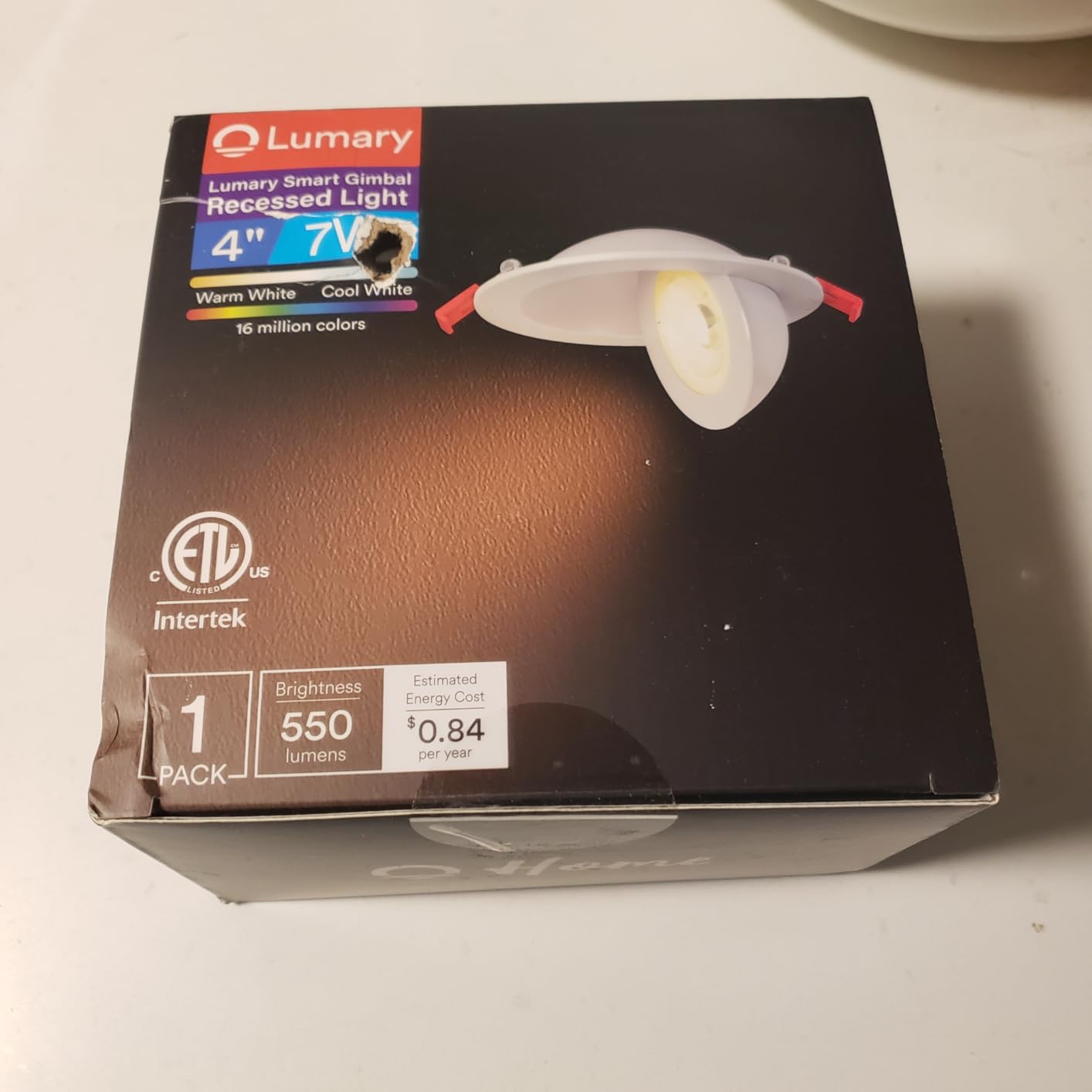 Lumary Smart Gimbal Recessed Lighting 4 Inch, 360°&90° Adjustable COB Eyeball Ceiling Light, 7W 550lm RGBCW, Color Changing Canless LED Downlight, Compatible with Alexa/Google Assistant, ETL, 1 Pack - Customer Photo 2