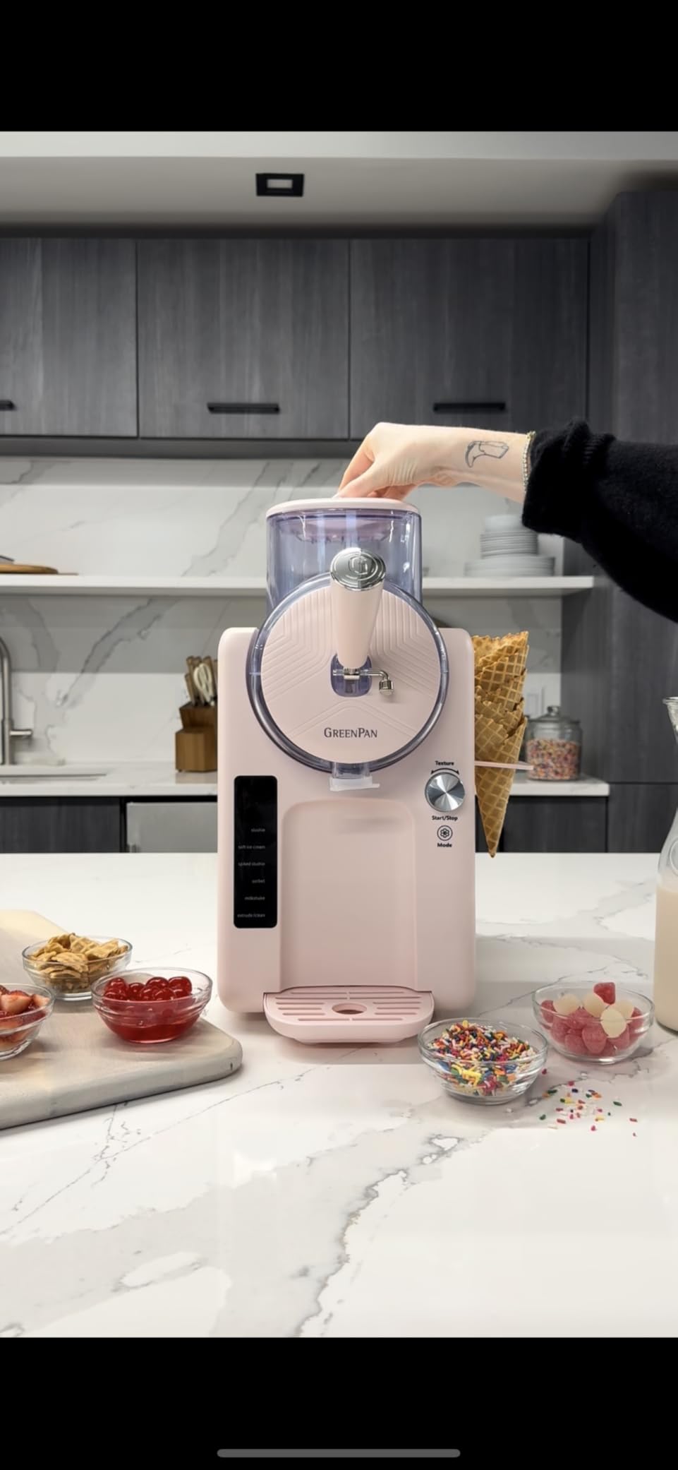 GreenPan Frost Ice Cream Maker & Slushie Machine, Soft Serve, Sorbet, Margaritas, Milkshakes, Frozen Yogurt, No Pre-Freezing, Ready in 15 Mins, 6 Modes, 7 Textures, Self-Cleaning, Family Size, Gray - Customer Photo 5