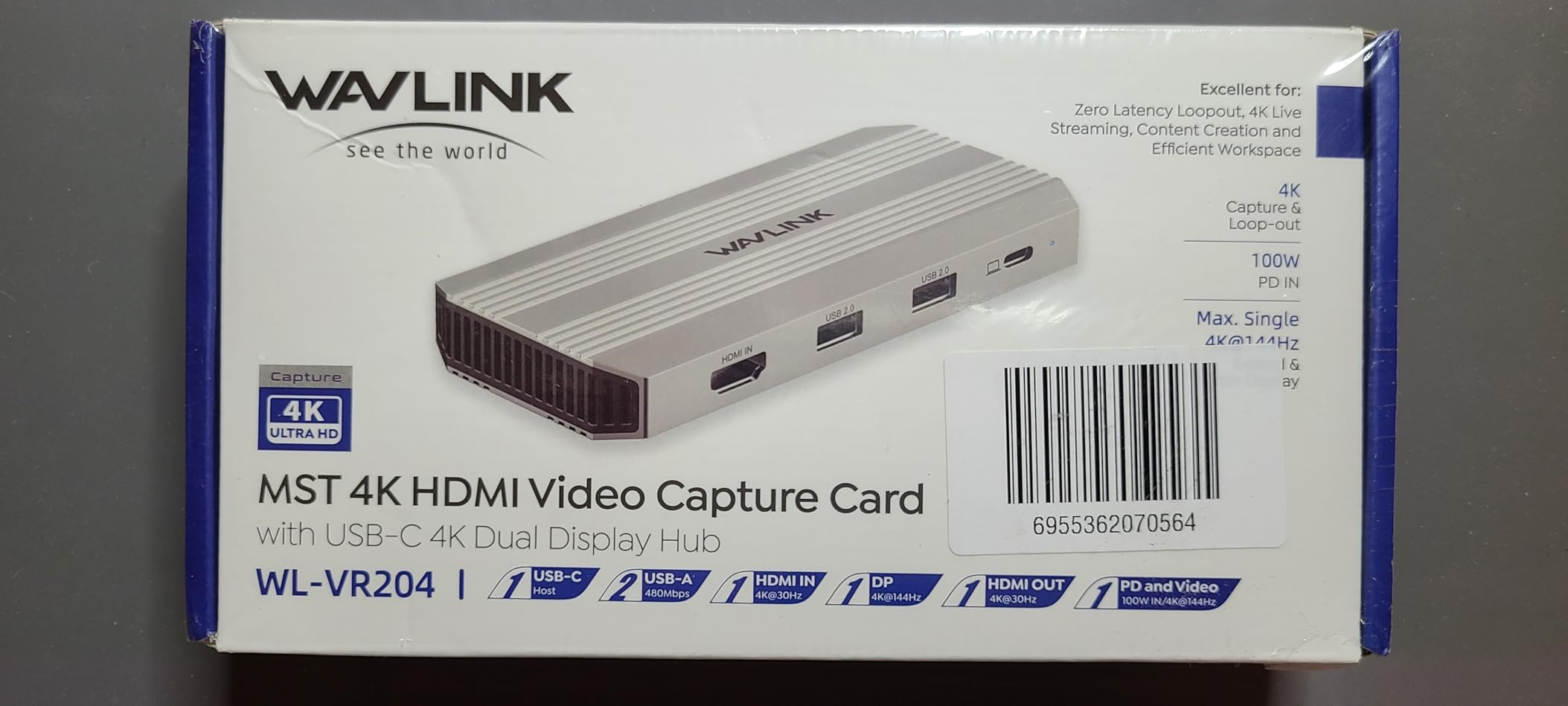 WAVLINK Video Capture Card, 4K HDMI Capture Card for Streaming, 4k@30Hz Capture& Loop-Out, Single 4K@144Hz Display, 100W PD, Compatible with PS5/Xbox/Switch, OBS, Windows/Mac - Customer Photo 1