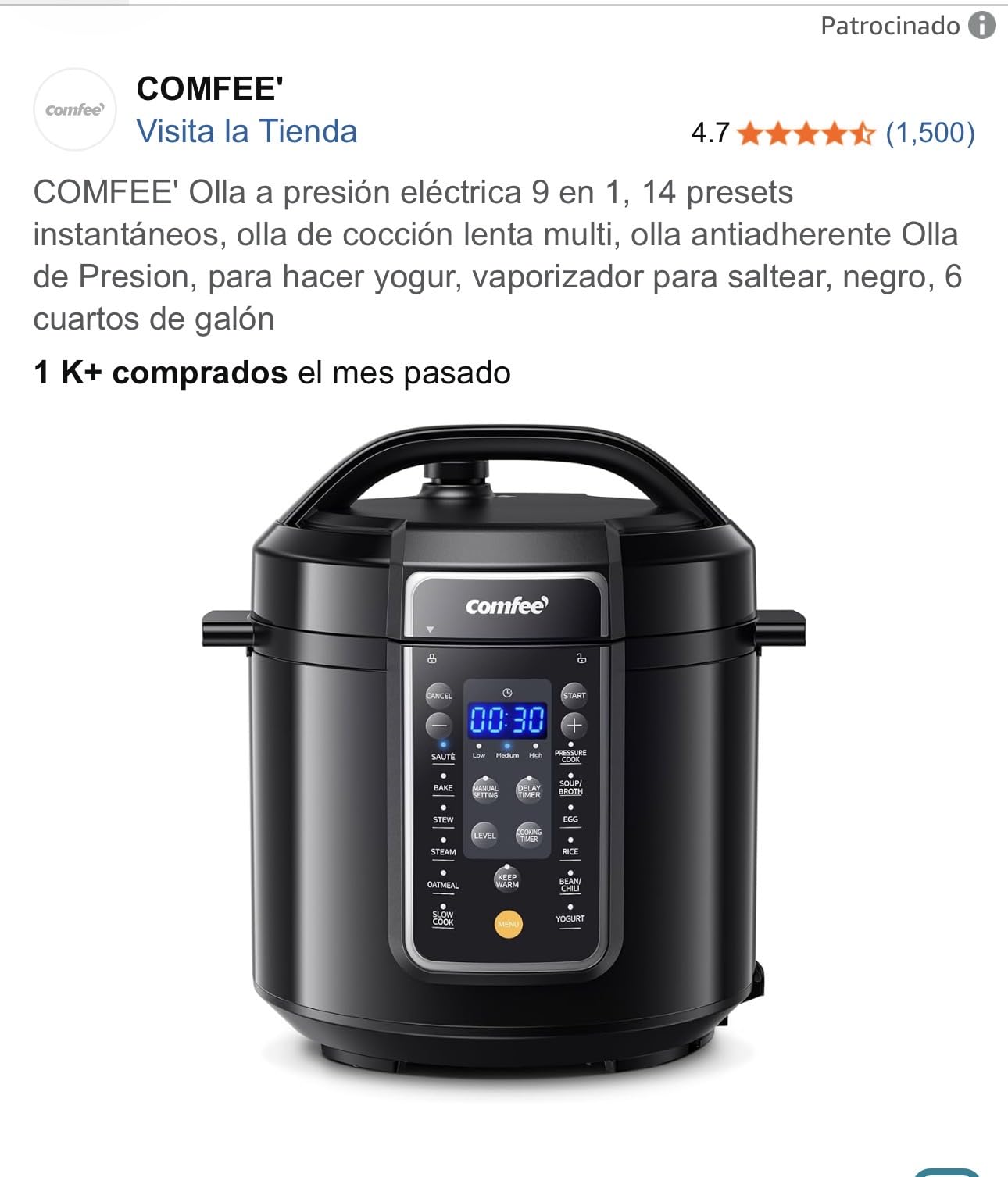 COMFEE' 7-in-1 Small Electric Pressure Cooker, Slow Cooker, Steamer, Sauté, Sous Vide, Warmer, Multi Cooker with Natural Ceramic Coated Non-Stick Pot, 3 Quarts - Customer Photo 1