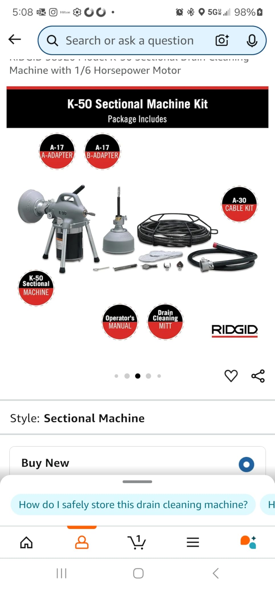 RIDGID 58920 Model K-50 Sectional Drain Cleaning Machine with 1/6 Horsepower Motor Customer Review RIDGID 58920 Model K-50 Sectional Drain Cleaning Machine with 1/6 Horsepower Motor - Customer Photo 2