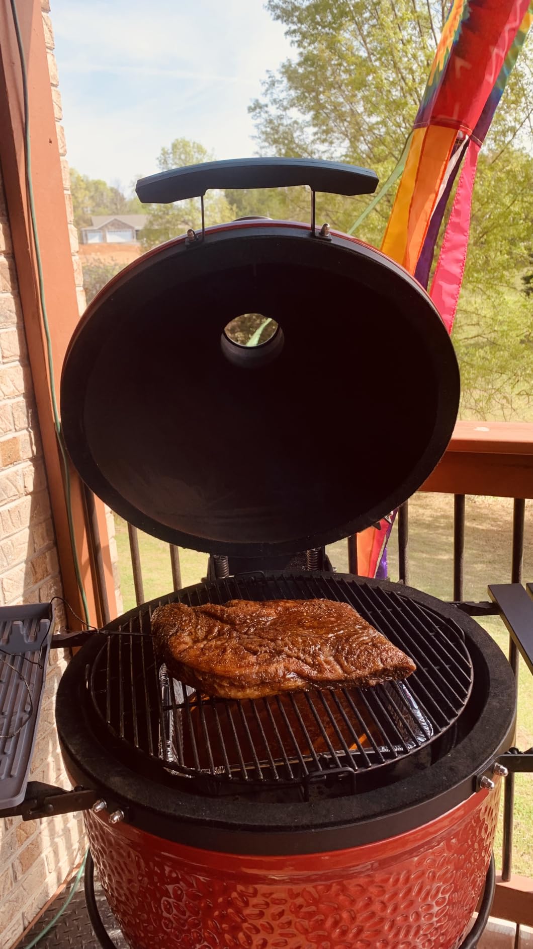 Kamado Joe Classic Joe I Premium 18-inch Ceramic Charcoal Grill and Smoker in Red with Cart, Side Shelves, Grill Gripper, and Ash Tool - Customer Photo 1