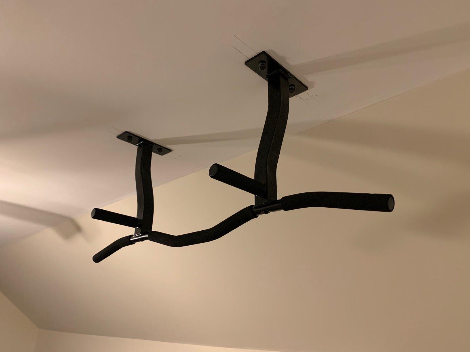 Ceiling Mount Pull Up Bar with Reversible Risers for 16 and 24 Inch Joists with Optimum Grip Spacing by Ultimate Body Press - Customer Photo 2