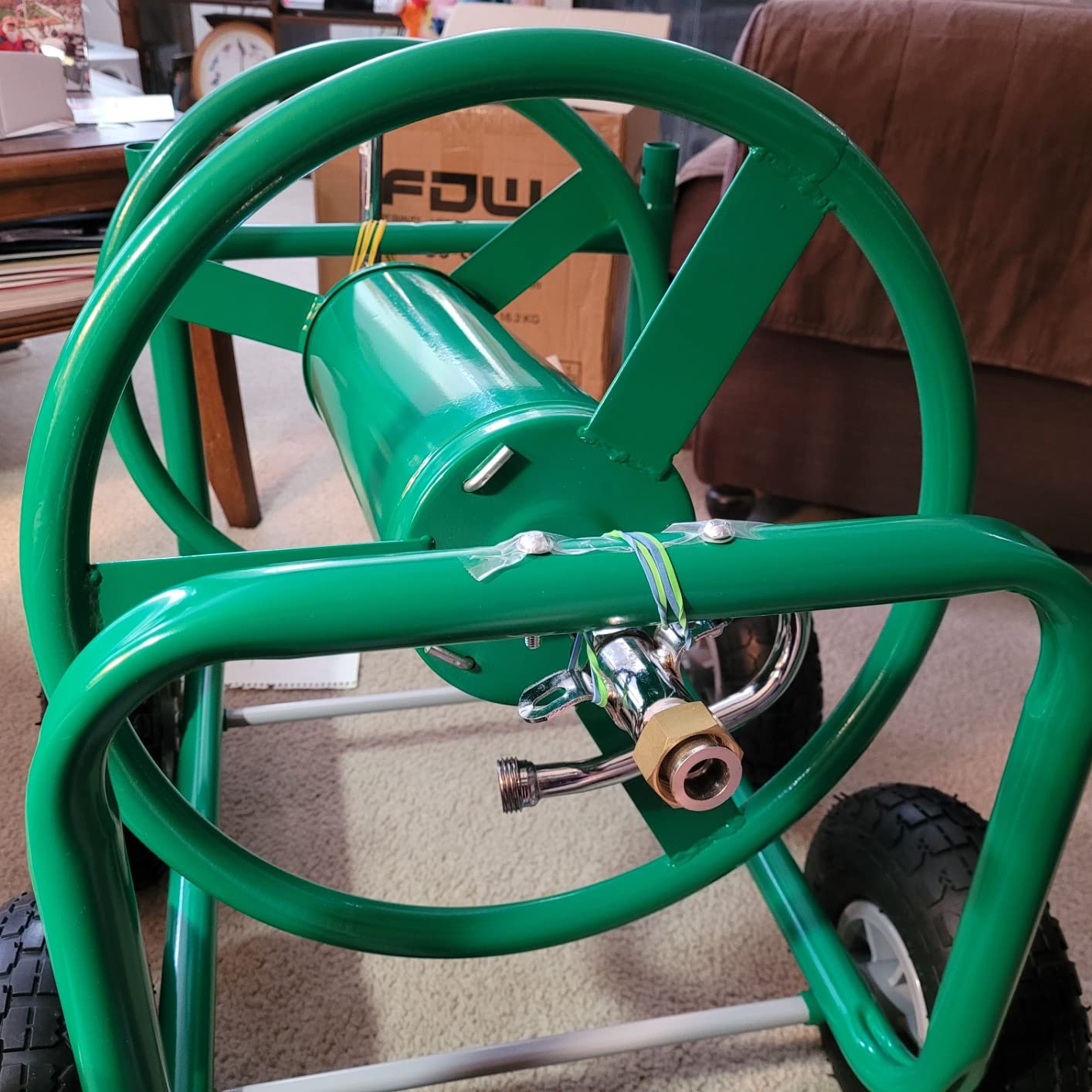 FDW Garden Hose Reel Cart, Water Hose Cart with 4 Wheels, Hold Up to 300 ft of 5/8'' Hose, Heavy Duty Powder-Coated Steel Planting with Storage Basket, for Garden, Yard and Lawn Customer Review FDW Garden Hose Reel Cart, Water Hose Cart with 4 Wheels, Hold Up to 300 ft of 5/8'' Hose, Heavy Duty Powder-Coated Steel Planting with Storage Basket, for Garden, Yard and Lawn - Customer Photo 2