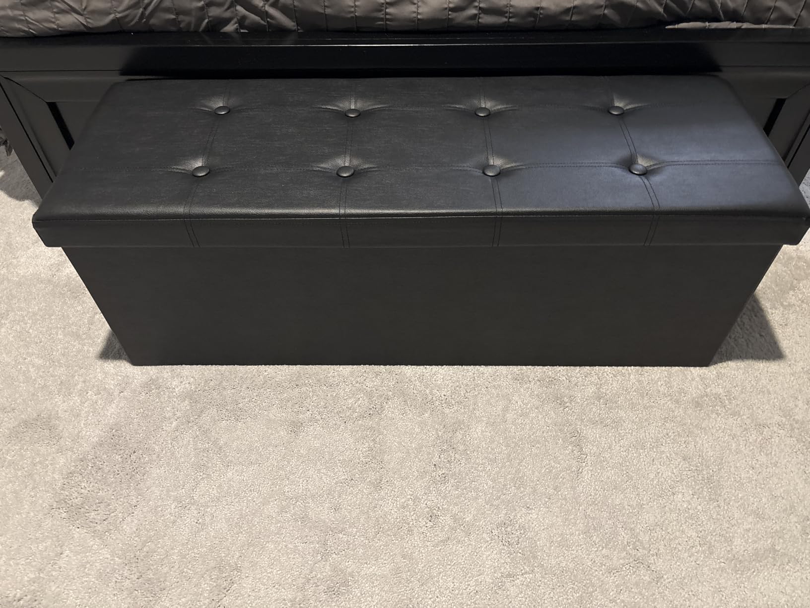 SONGMICS MAZIE Collection - 30 Inches Folding Storage Ottoman Bench, Ottoman with Storage, Foot Rest Stool, Load 660 lb, for Living Room, Synthetic Leather, Black - Customer Photo 1