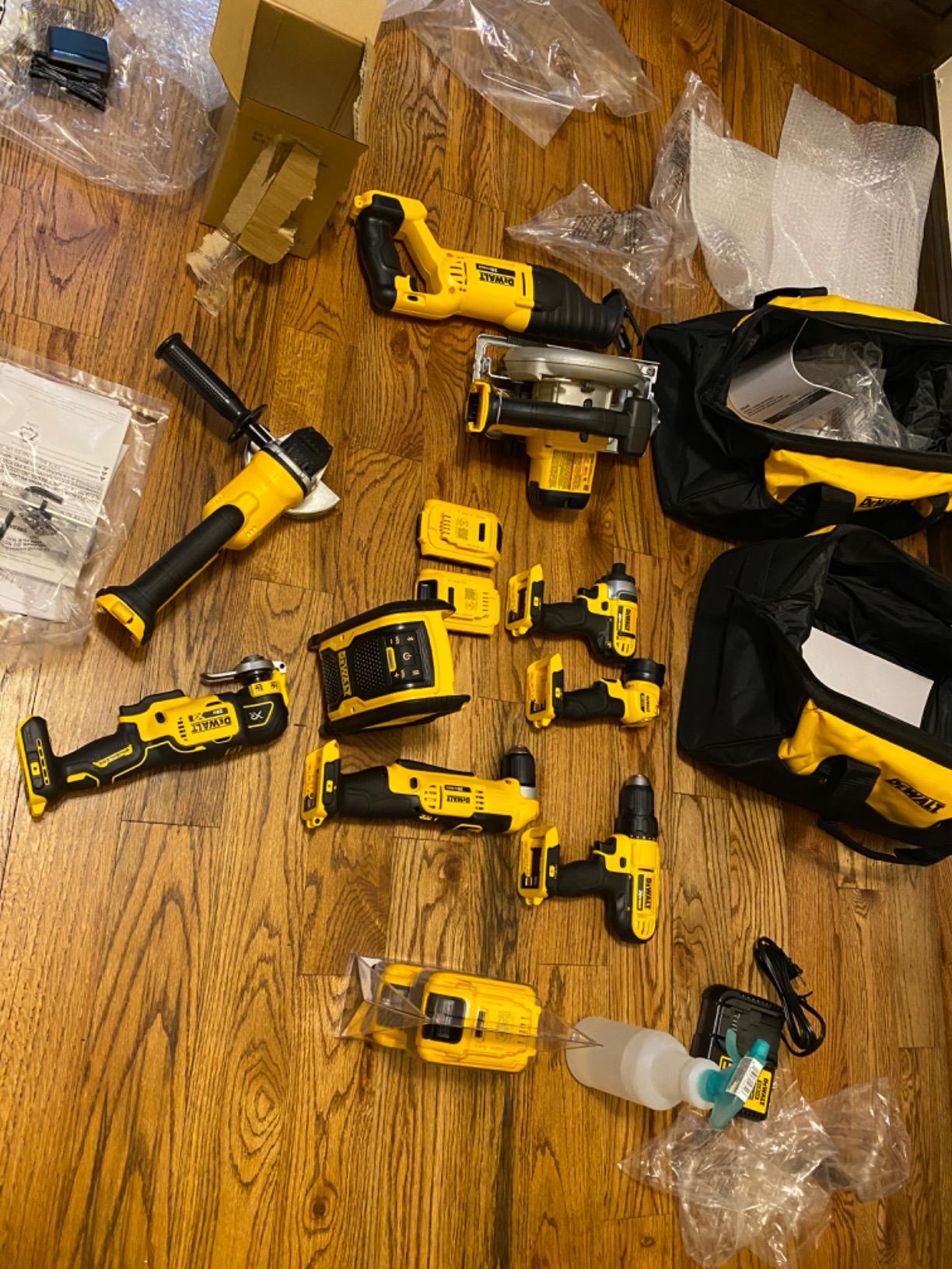 DEWALT 20V MAX Power Tools, 9 Cordless Tool Combo, Impact and Drill Driver, Oscillating Tool, Grinder,Circular and Reciprocating Saw,Right Angle Drill,Speaker,LED Light, 2 Batteries,Charger (DCK940D2) - Customer Photo 5