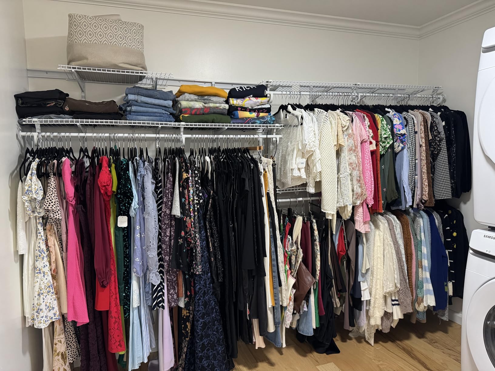 ClosetMaid ShelfTrack Wire Closet Organizer System, Adjustable from 5 to 8 Ft., With Shelves, Clothes Rods, Hardware, Durable Steel, White Customer Review ClosetMaid ShelfTrack Wire Closet Organizer System, Adjustable from 5 to 8 Ft., With Shelves, Clothes Rods, Hardware, Durable Steel, White - Customer Photo 1