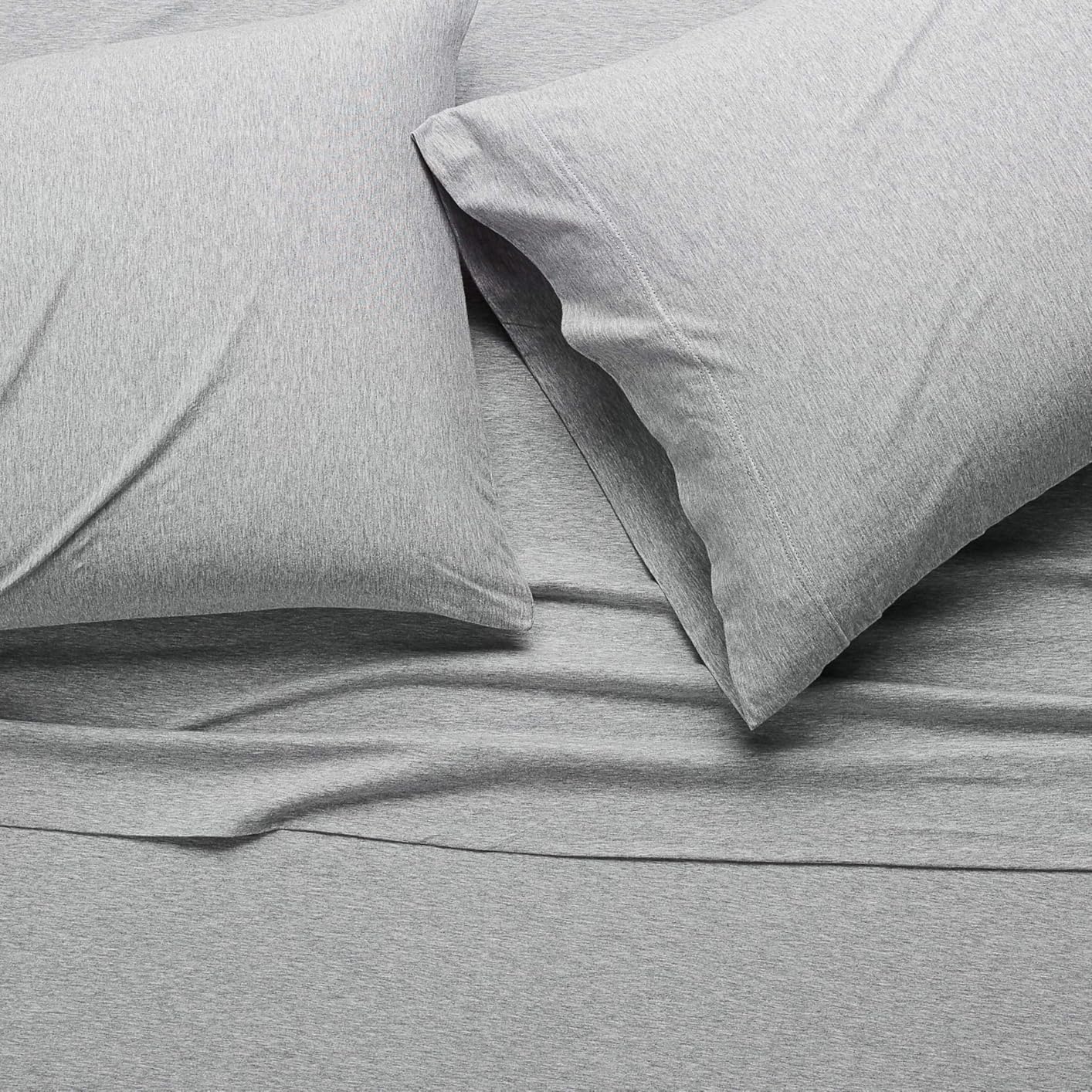 4 Piece Bed Sheet Set, 100% Cotton Jersey, Includes Super Soft, Flat and Fitted Sheets, Pillowcase, Queen, Dark Gray, Solid customer photo 1