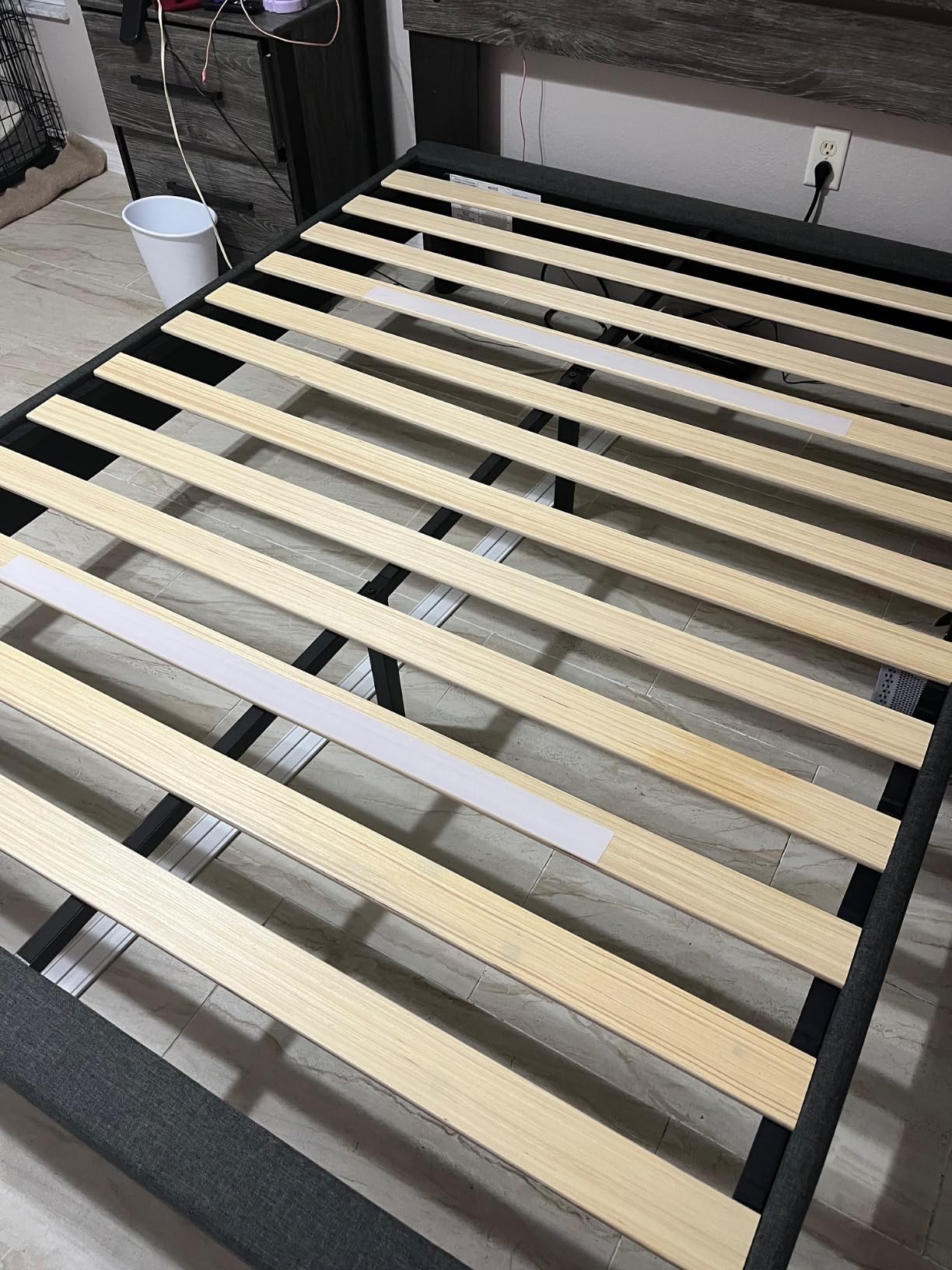 Zinus Curtis Upholstered Platform Bed Frame, Mattress Foundation, Wood Slat Support, No Box Spring Needed, Easy Assembly, Grey, Queen - Customer Photo 1