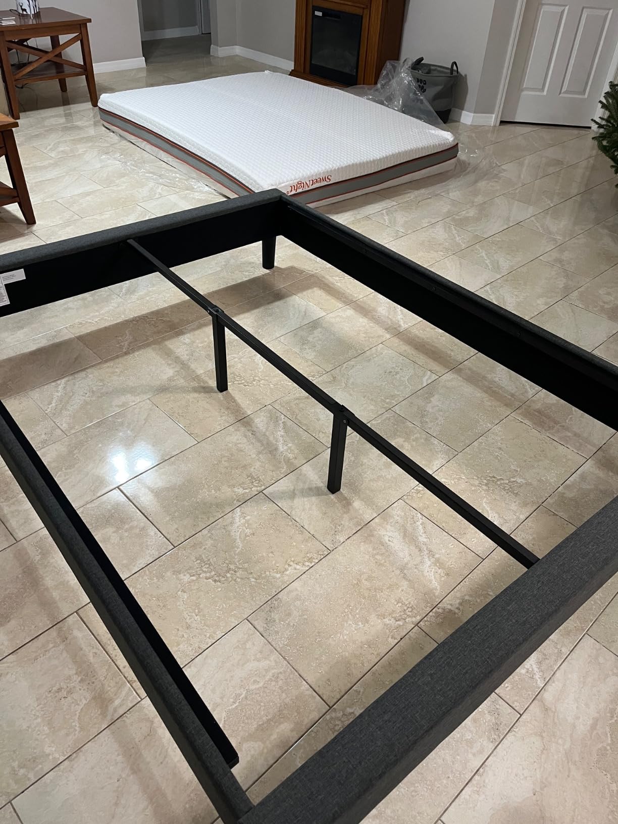 Zinus Curtis Upholstered Platform Bed Frame, Mattress Foundation, Wood Slat Support, No Box Spring Needed, Easy Assembly, Grey, Queen - Customer Photo 2