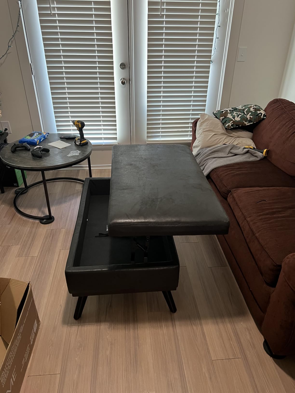 SIMPLIHOME Owen 34 inch Wide Mid Century Modern Rectangle Coffee Table Storage Ottoman - Customer Photo 1