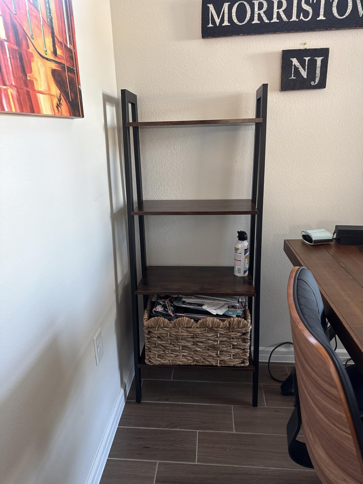 VASAGLE Ladder Shelf, 4-Tier Bookshelf, Storage Rack, Bookcase with Steel Frame, for Living Room, Home Office, Kitchen, Bedroom, Industrial Style, Rustic Brown and Ink Black ULLS44X - Customer Photo 2