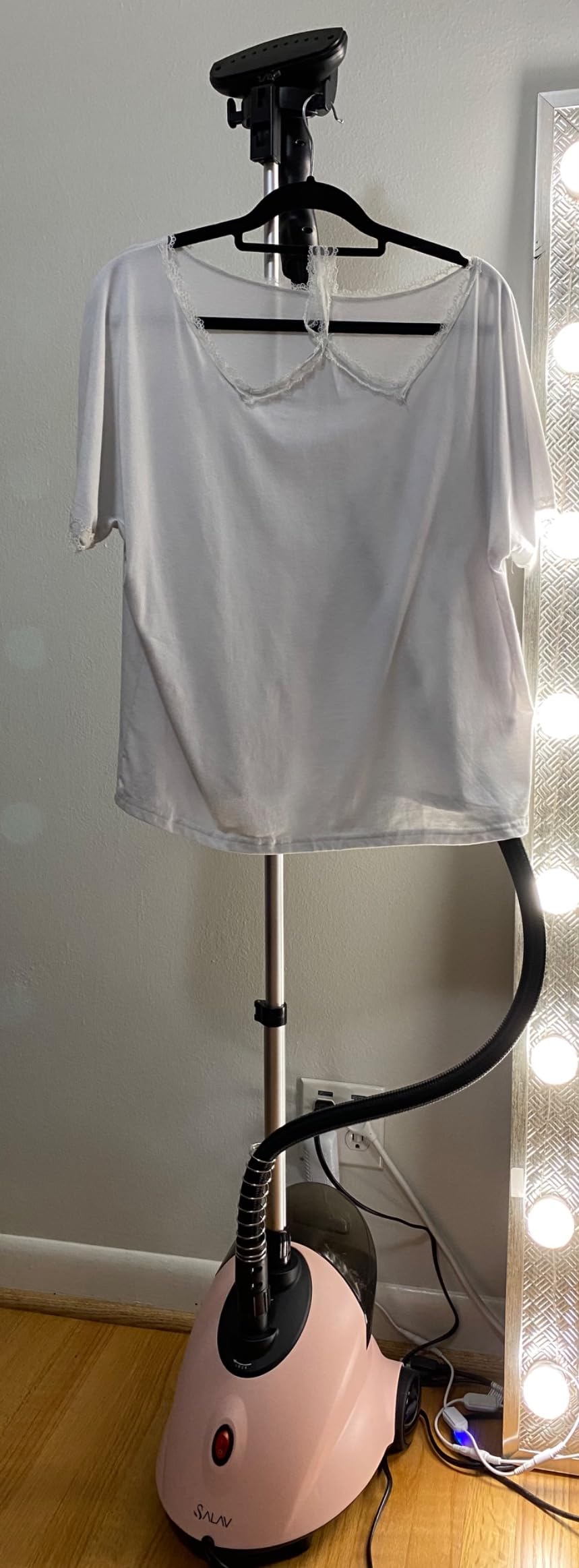 SALAV GS18-DJ Standing Garment Steamer with Roll Wheels for Easy Movement, 1.8L Water Tank for 1 Hour Continuous Steaming, Adjustable Pole for Storage, Includes Descaler Packet, 1500 watts - Customer Photo 1