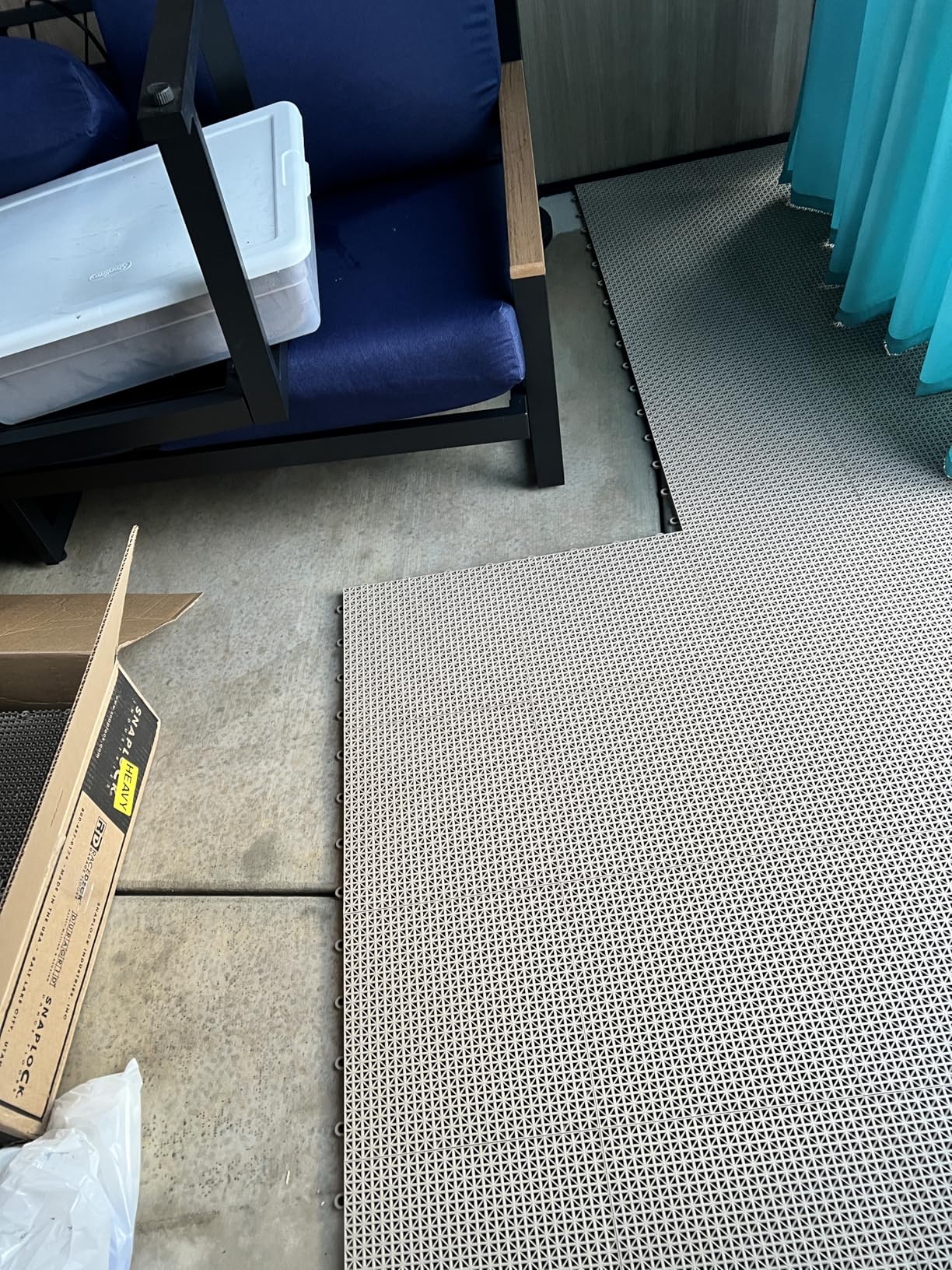Big Floors DuraGrid Outdoor Modular Deck Tiles, Interlocking, Slip-Resistant, Self-Draining, Durable Plastic Flooring, Easy Install, UV & Water Resistant, Made in USA, 40 Pack, Gray Customer Review Big Floors DuraGrid Outdoor Modular Deck Tiles, Interlocking, Slip-Resistant, Self-Draining, Durable Plastic Flooring, Easy Install, UV & Water Resistant, Made in USA, 40 Pack, Gray - Customer Photo 1