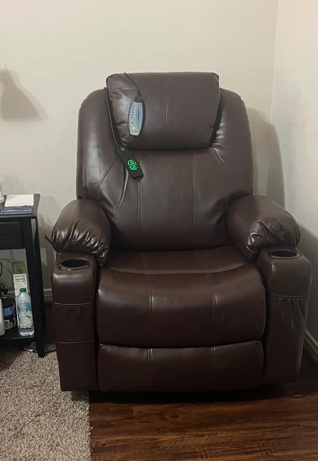 MCombo Electric Power Lift Recliner Chair Sofa with Massage and Heat for Elderly, 3 Positions, 2 Side Pockets, and Cup Holders, USB Ports, Faux Leather 7040 (Dark Brown, Medium) - Customer Photo 2