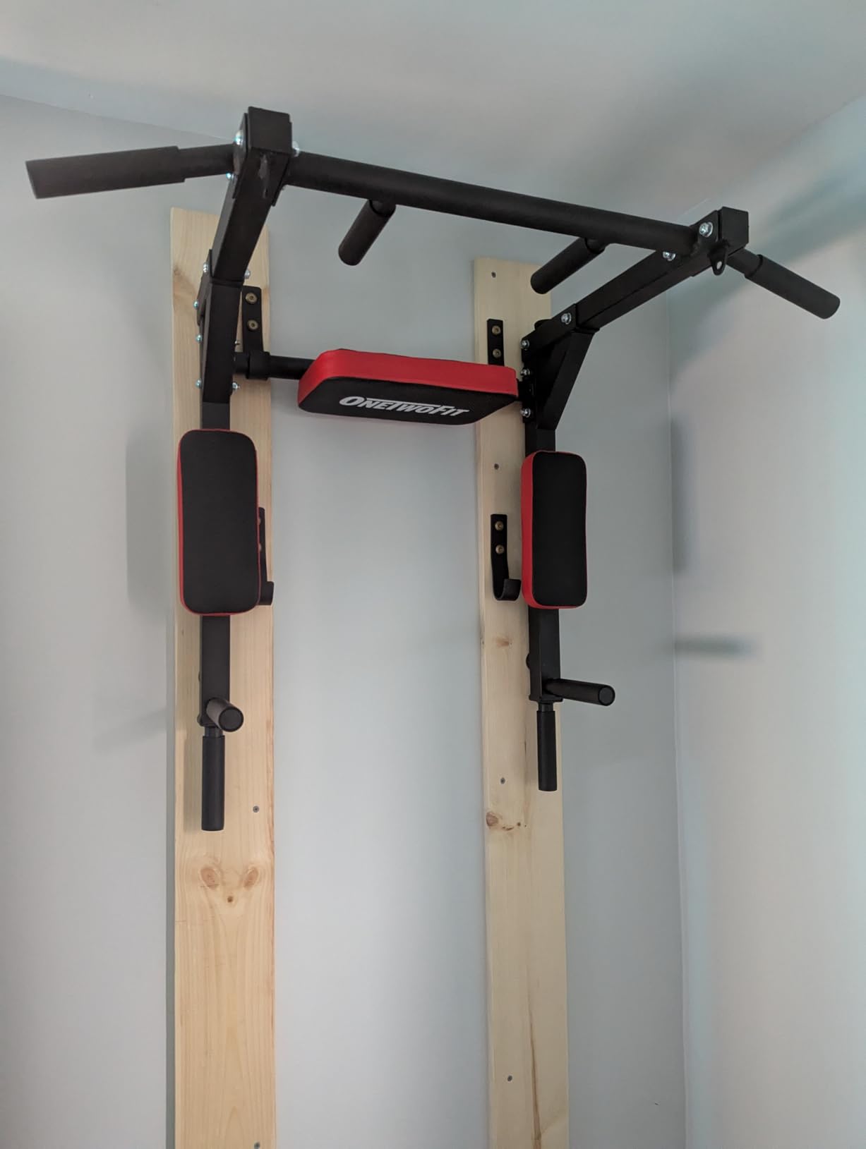 OneTwoFit Multifunctional Wall Mounted Pull Up Bar Chin Up bar Dip Station for Indoor Home Gym Workout, Power Tower Set Training Equipment Fitness Dip Stand Supports to 440 Lbs OT126 - Customer Photo 2
