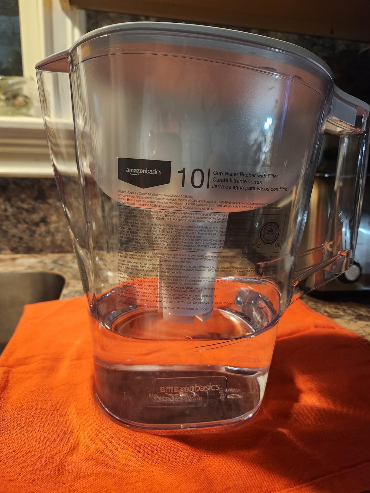 Amazon Basics 10-Cup Pitcher with Filter Compatible with Brita Water Filter Pitcher for Clean, Crisp Water, WQA and NSF Certified, Made in Europe - Customer Photo 1
