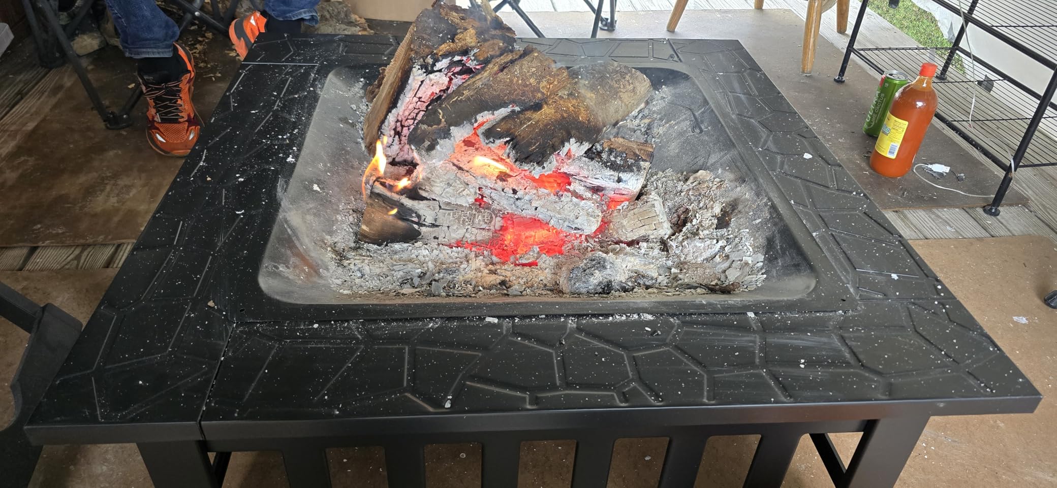 Yaheetech Multifunctional Fire Pit Table 32in Square Metal Firepit Stove Backyard Patio Garden Fireplace for Camping, Outdoor Heating, Bonfire and Picnic - Customer Photo 2
