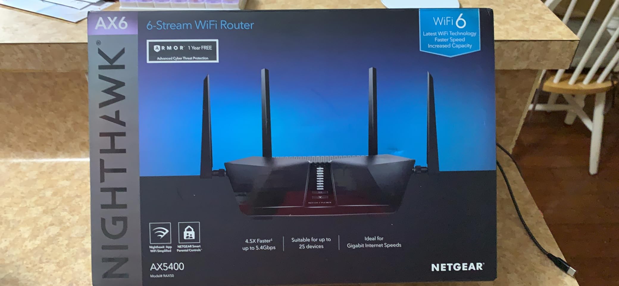 NETGEAR Nighthawk 6-Stream AX5400 WiFi 6 Router (RAX50) - AX5400 Dual Band Wireless Speed (Up to 5.4 Gbps) | 2,500 sq. ft. Coverage Customer Review NETGEAR Nighthawk 6-Stream AX5400 WiFi 6 Router (RAX50) - AX5400 Dual Band Wireless Speed (Up to 5.4 Gbps) | 2,500 sq. ft. Coverage - Customer Photo 1