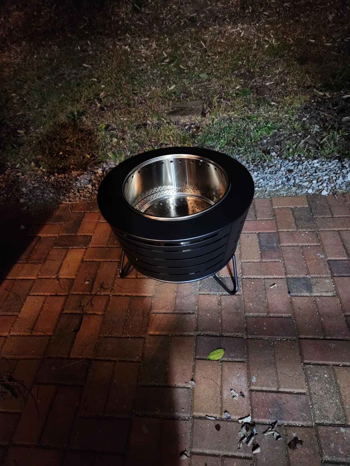 TIKI Patio Fire Pit Bundle – 25-Inch Smokeless Wood Burning Outdoor Fire Pit for Backyard, Patio, Deck & Garden with Removable Ash Pan, Stand & Weather-Resistant Cover – Modern Black Stainless Steel - Customer Photo 1