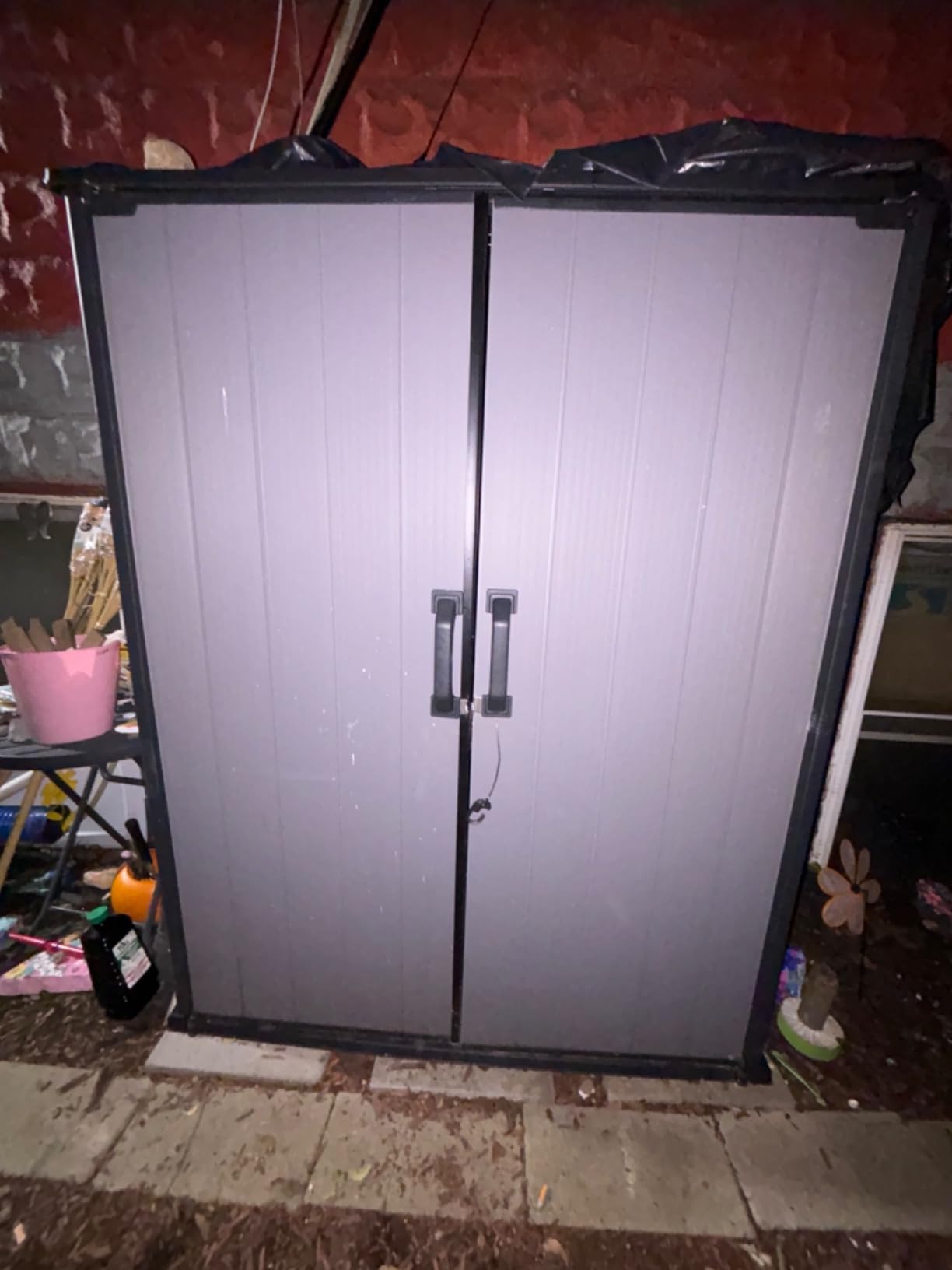 Keter Premier Tall 4.6 x 5.6 ft. Resin Outdoor Storage Shed with Shelving Brackets for Patio Furniture, Pool Accessories, and Bikes, Grey & Black - Customer Photo 2