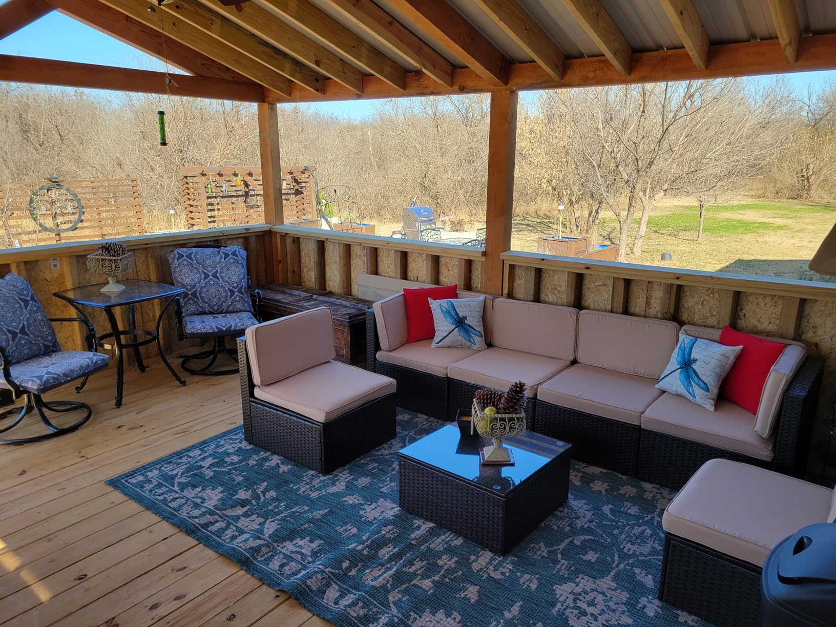 Vongrasig 5 Piece Patio Furniture Sets, Outdoor Patio Set Sectional Sofa, All-Weather PE Rattan Outdoor Couch with Ottoman, Glass Table for Garden, Backyard, Porch, Beige customer photo 1