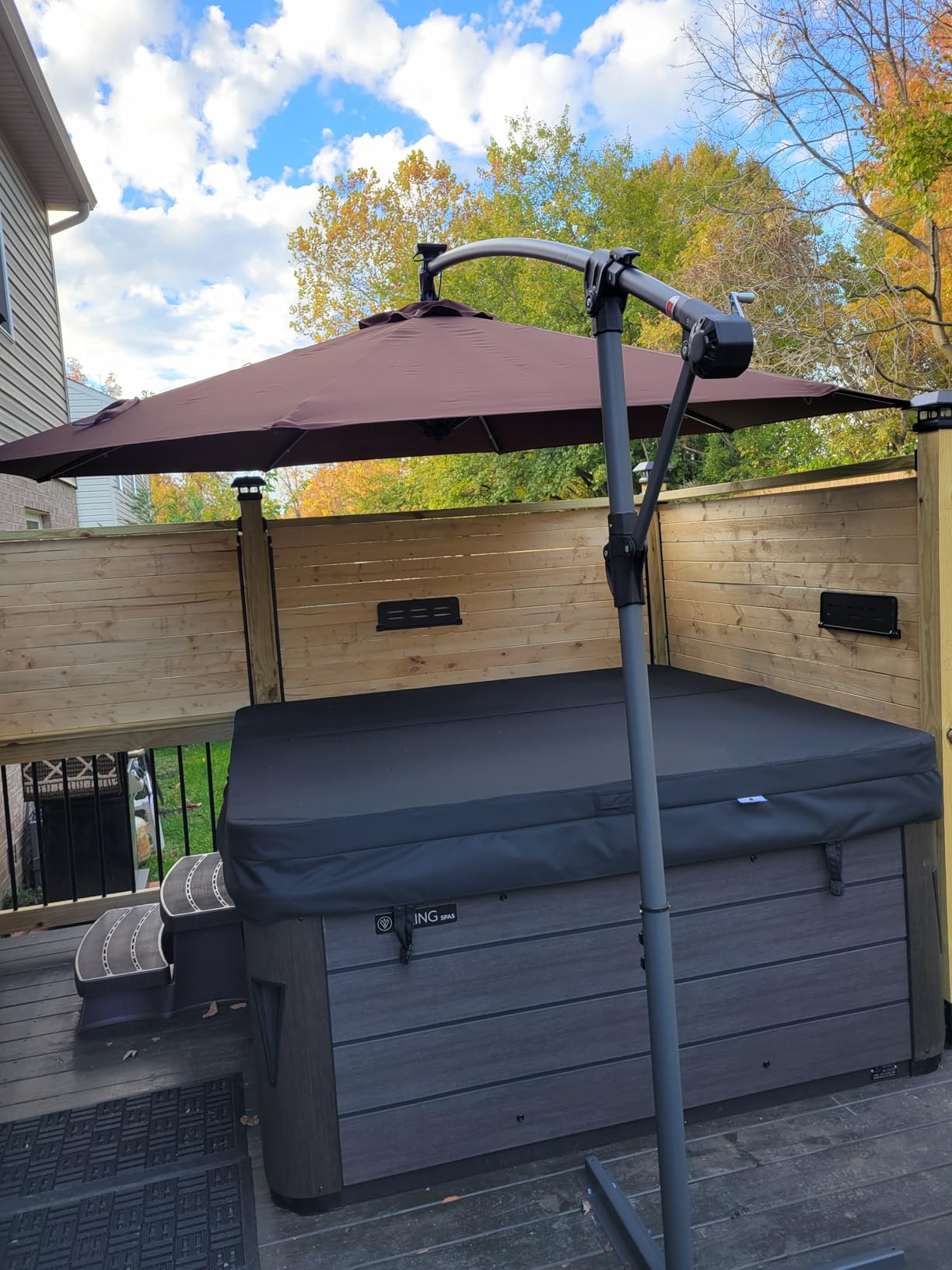 Best Choice Products 10ft Solar LED Offset Hanging Market Patio Umbrella for Backyard, Poolside, Lawn and Garden w/Easy Tilt Adjustment, Polyester Shade, 8 Ribs - Tan Customer Review Best Choice Products 10ft Solar LED Offset Hanging Market Patio Umbrella for Backyard, Poolside, Lawn and Garden w/Easy Tilt Adjustment, Polyester Shade, 8 Ribs - Tan - Customer Photo 1