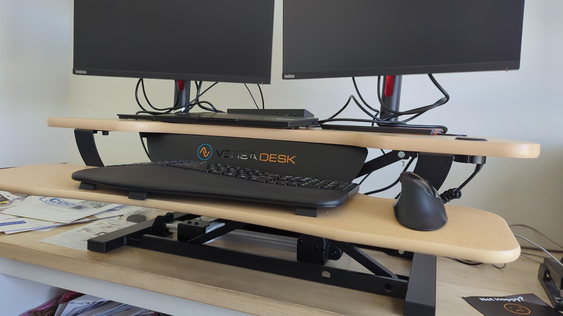 VERSADESK PowerPro™ 36 Inch Electric Standing Desk Converter, Height Adjustable Sit to Stand Up Desk Riser, Laptop and Dual Monitor Desktop Workstation with Wide Keyboard Tray and USB Port, Black - Customer Photo 2