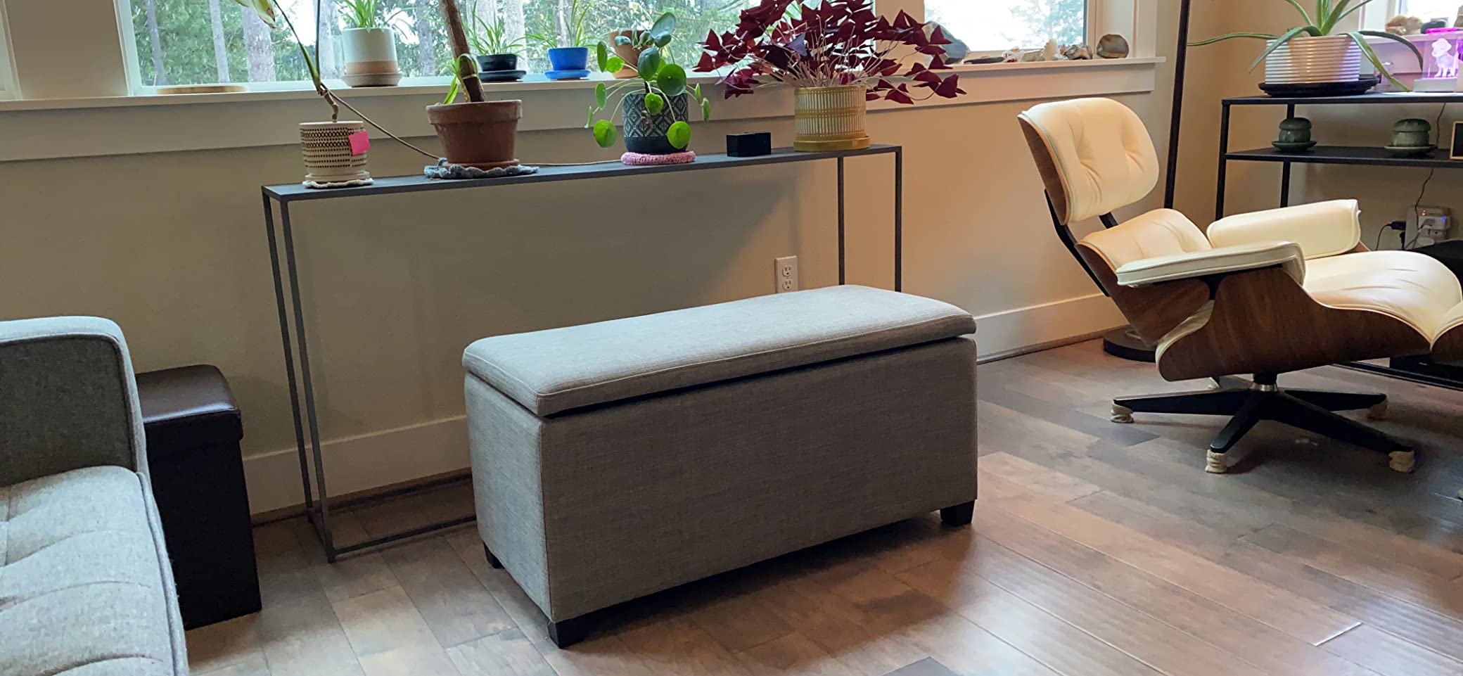 Amazon Basics Upholstered Storage Rectangular Ottoman and Entryway Bench, Polyester, Beige, 35.5