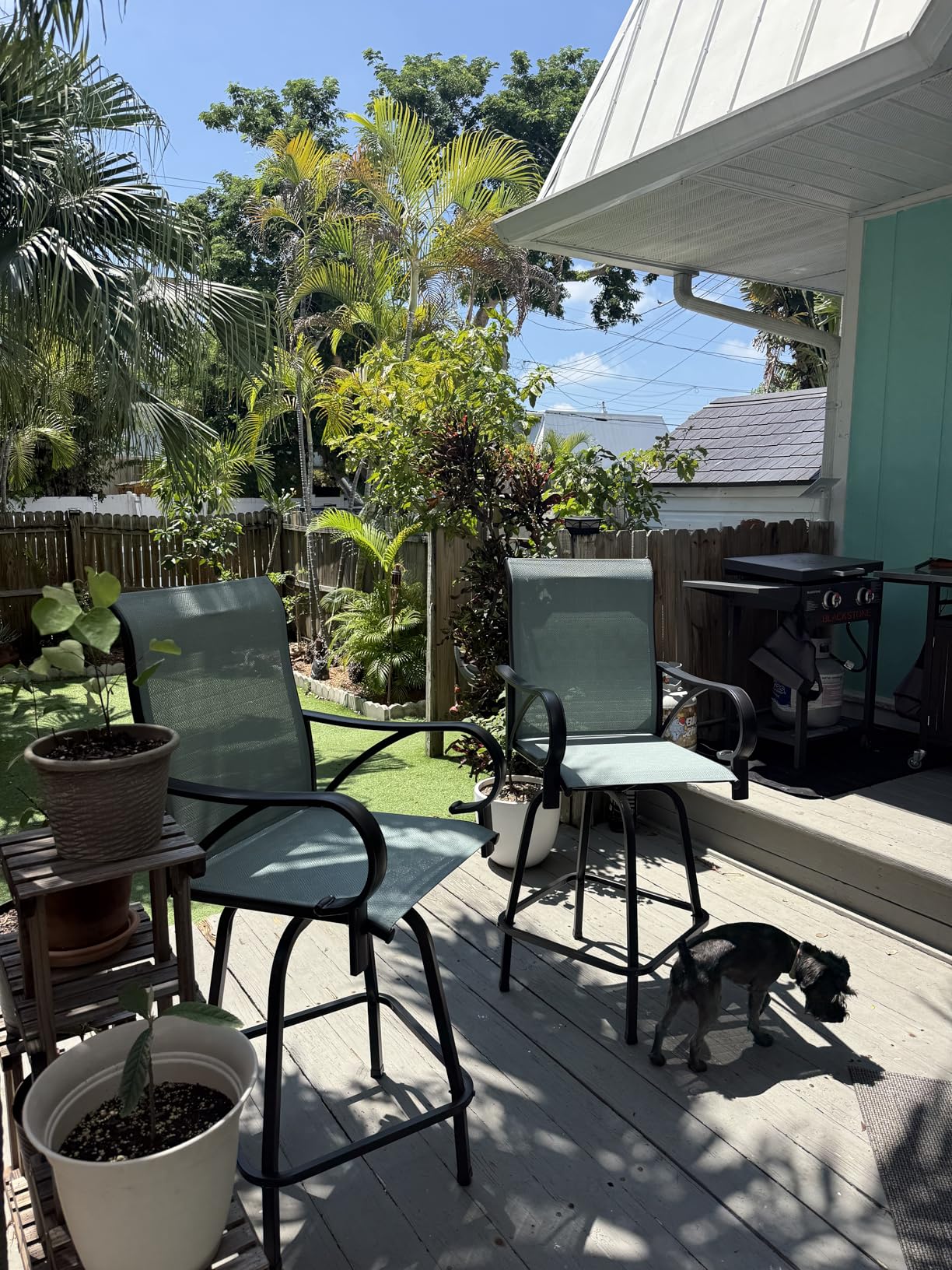 MFSTUDIO 3 Piece Outdoor Swivel Bar Set, Outdoor Bar Table and Chairs Set, Patio High Top Table and Chairs, Tall Bistro Set Patio Bar Height Table and 2 Chairs, Brown - Customer Photo 2