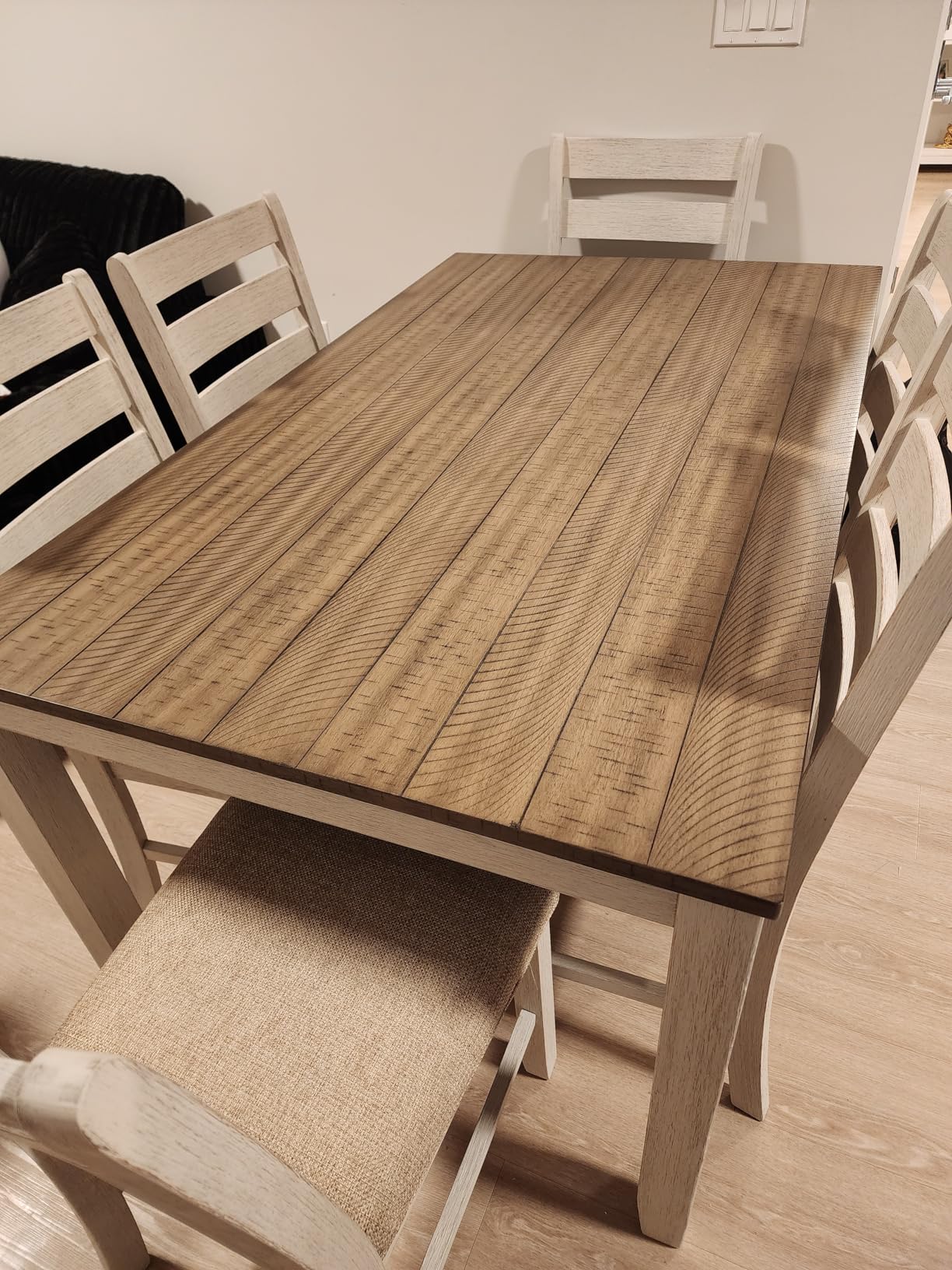 Signature Design by Ashley Caitbrook Rustic 7-Piece Dining Set - Rectangular Table with 6 X-Back Upholstered Chairs, Gray customer photo 1
