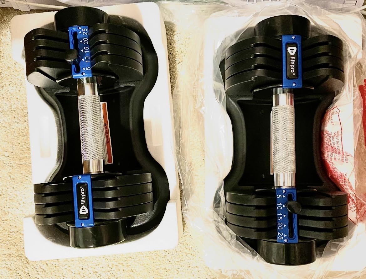 Lifepro Adjustable Dumbbells Set - 15lb, 25lb Pair or 43lb, 55lb & 90lb Single - Quick Adjustment, Anti Slip Handle - Space Saving & Strength Training Weights for Home Gym Exercise & Fitness customer photo 1