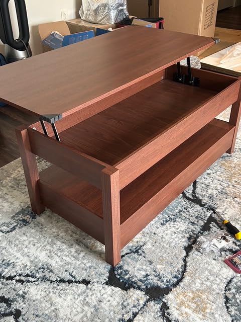 Rolanstar Coffee Table, Lift Top Coffee Table with Drawers and Hidden Compartment, Retro Central Table with Wooden Lift Tabletop, for Living Room, Espresso Customer Review Rolanstar Coffee Table, Lift Top Coffee Table with Drawers and Hidden Compartment, Retro Central Table with Wooden Lift Tabletop, for Living Room, Espresso - Customer Photo 1