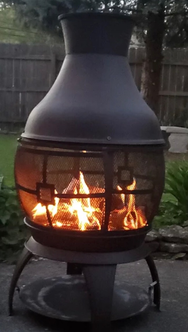 Giantex Wood Burning Chiminea, Heavy Duty Fireplace Chiminea Wooden Fire Pit with 2-Piece Log Grate, Premium Rain Cap & Fire Poker, 360°Fire Retardant Mesh Cover, Ideal for Garden, Patio, Backyard - Customer Photo 1
