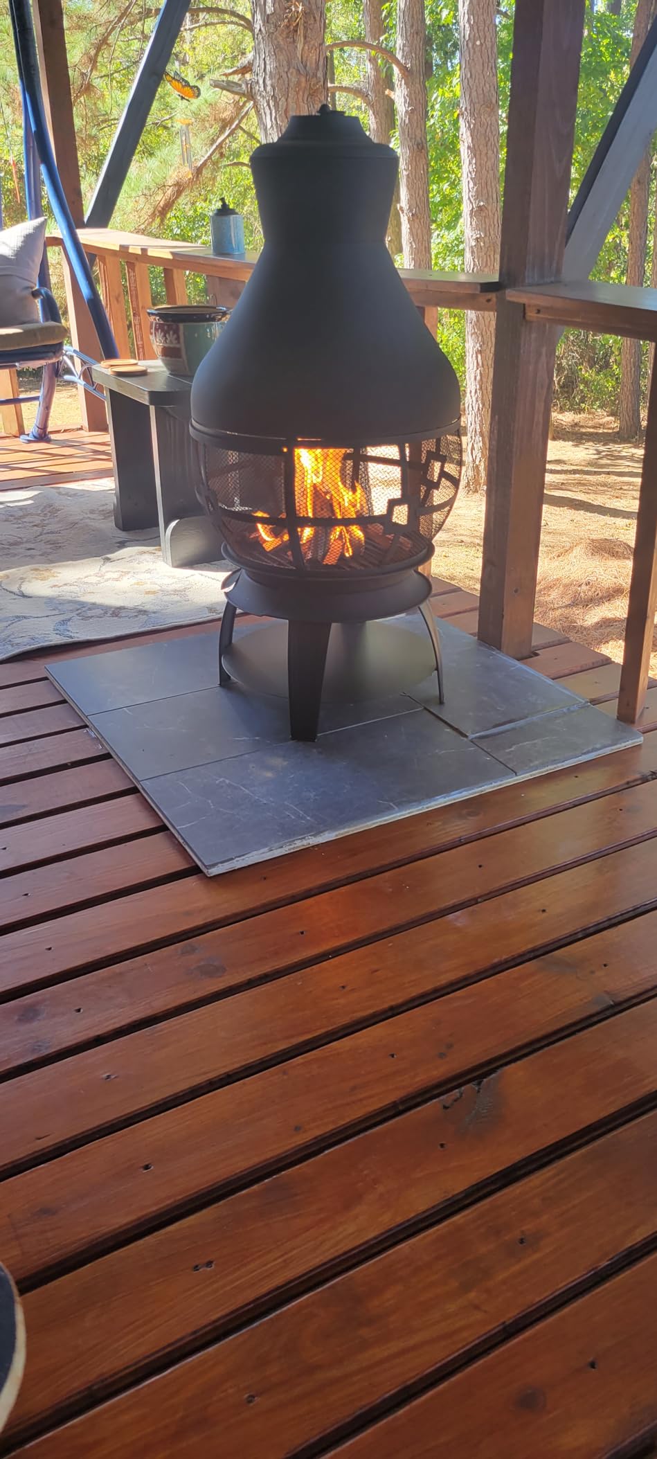 Giantex Wood Burning Chiminea, Heavy Duty Fireplace Chiminea Wooden Fire Pit with 2-Piece Log Grate, Premium Rain Cap & Fire Poker, 360°Fire Retardant Mesh Cover, Ideal for Garden, Patio, Backyard - Customer Photo 4