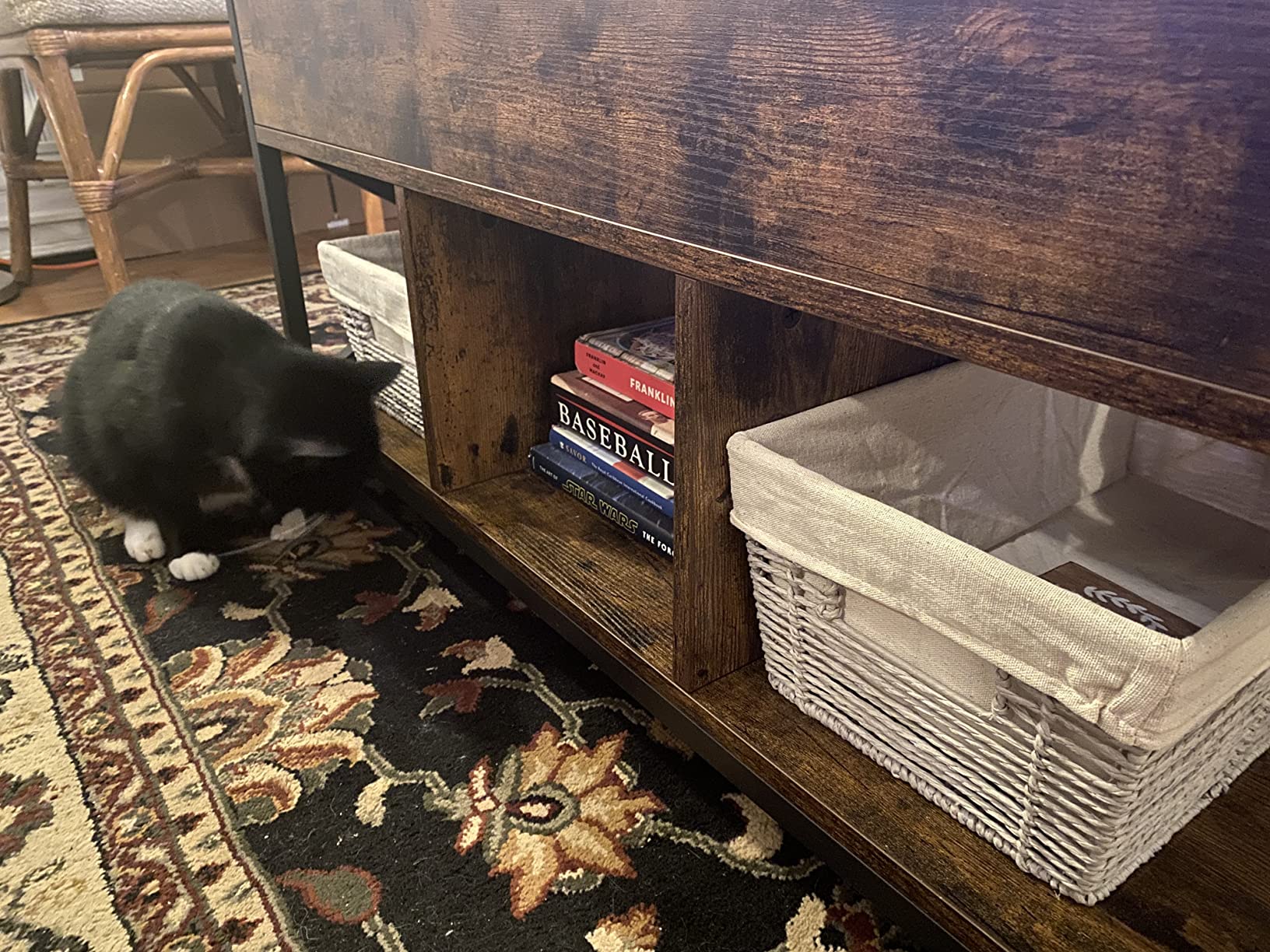 VASAGLE Lift Top Coffee Table, Lift Coffee Table with Storage Shelf, Hidden Compartments and Lifting Top, for Living Room, Office, 19.7 x 39.4 x (19.3-24.4) Inches, Rustic Brown and Black Customer Review VASAGLE Lift Top Coffee Table, Lift Coffee Table with Storage Shelf, Hidden Compartments and Lifting Top, for Living Room, Office, 19.7 x 39.4 x (19.3-24.4) Inches, Rustic Brown and Black - Customer Photo 1