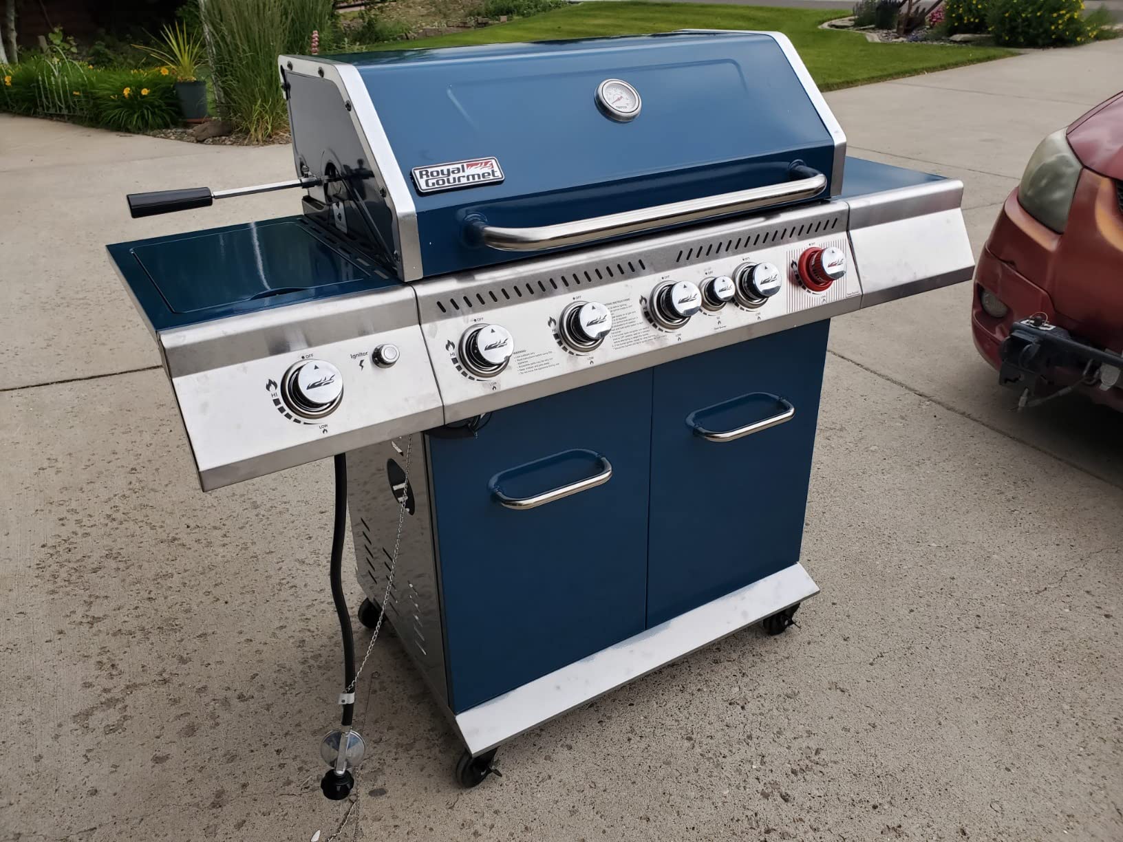 Royal Gourmet GA5403B 5 Burner Propane Gas Grill with Side Burner & Rear Burner, Cabinet Style Design BBQ Grill with 74,000 BTUs Output for Barbecue Grilling & Backyard Cooking, Blue - Customer Photo 1