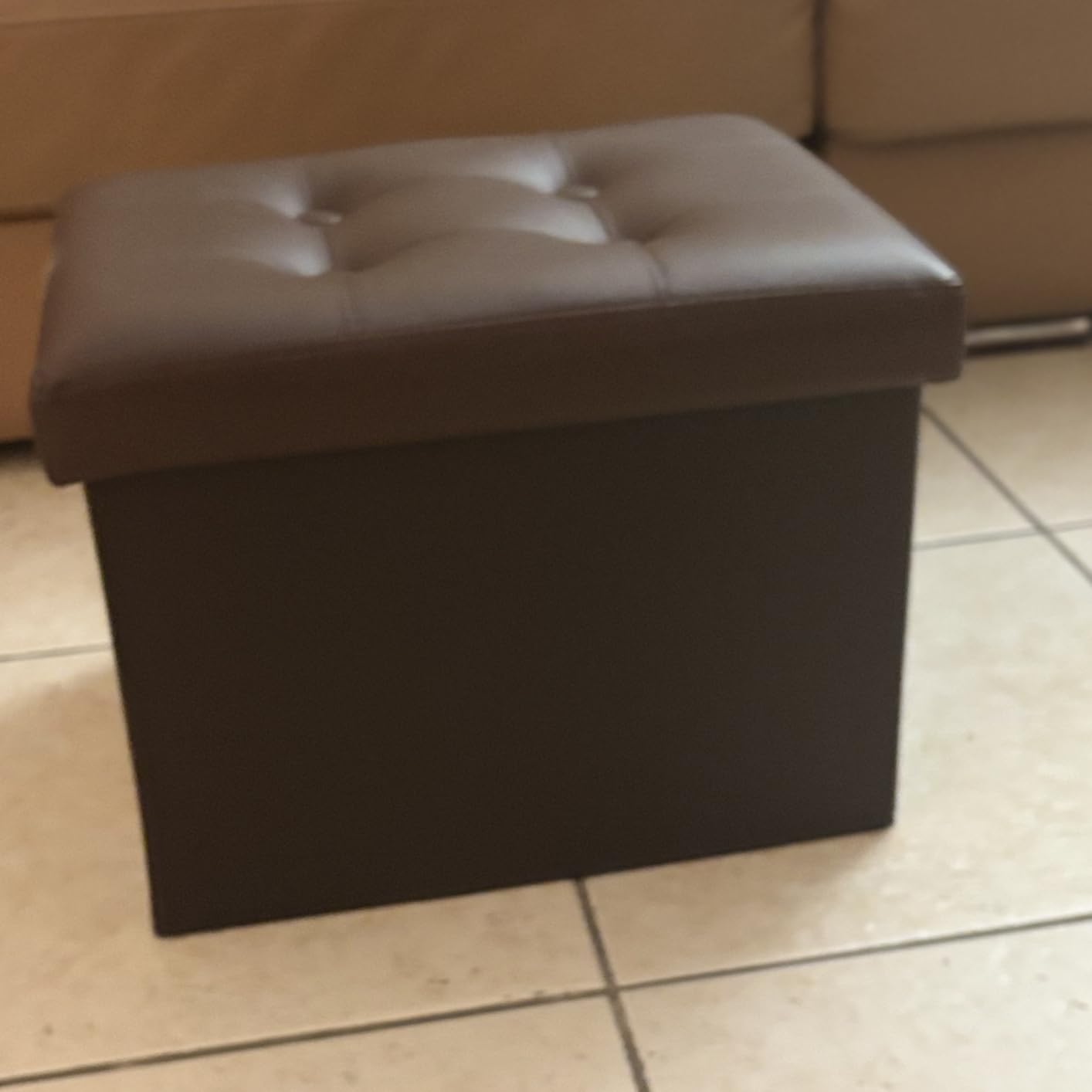Storage Ottoman, Folding Foot Stool with Thicker Foam Padded Seat Small Leather Storage Ottoman Bench Foot Rest for Living Room Foldable Coffee Table 17x13x13in,Black - Customer Photo 2