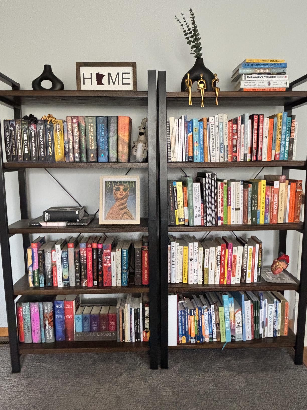 Solid Wood Bookshelf,4 Tier Rustic Vintage Industrial Etagere Bookcase, Open Metal and Wood Vintage Book Shelf, Retro Brown (RealWood)(4-Tier) - Customer Photo 1