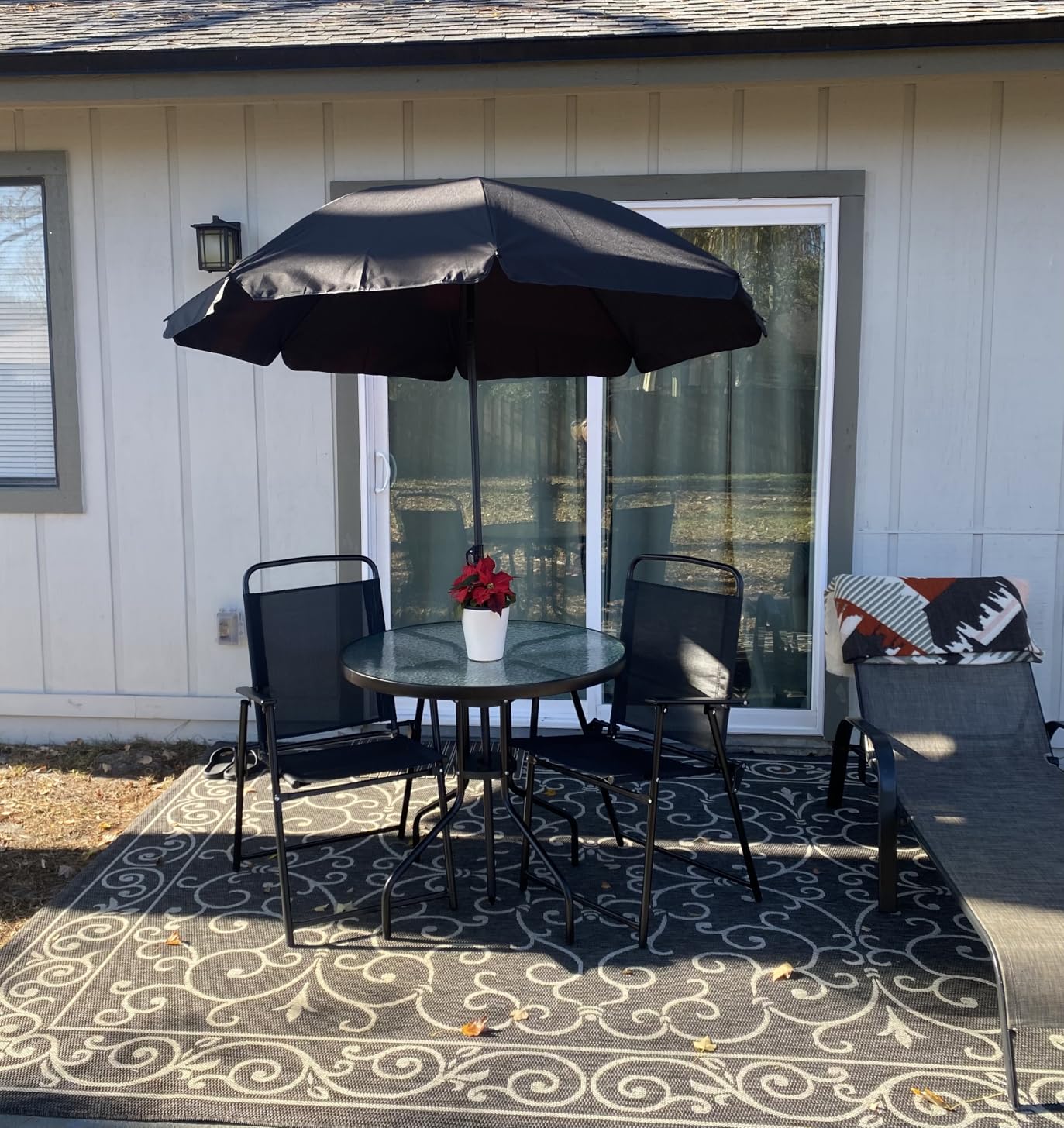 Vongrasig 6 Piece Folding Patio Dining Set, Small Metal Outdoor Garden Patio Table and Chair Set w/Umbrella for Lawn, Deck, Backyard, Black customer photo 2